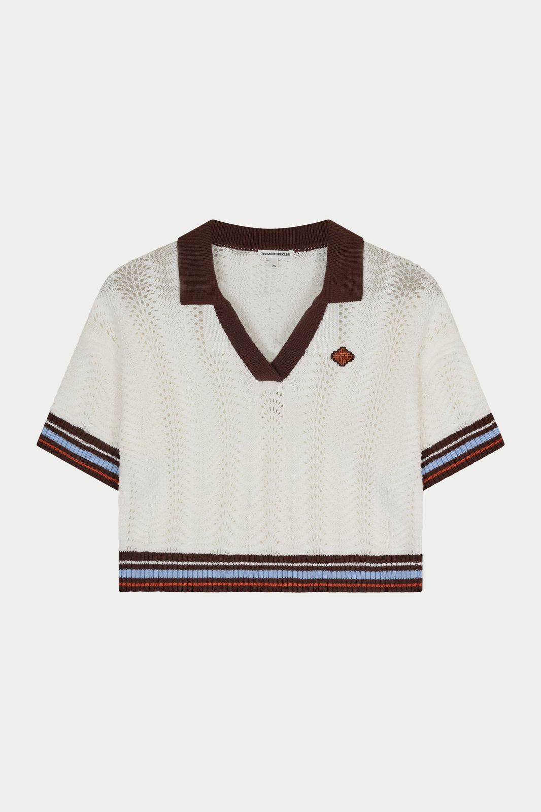 OPEN COLLAR CROCHET CROP SHIRT - CHOCOLATE