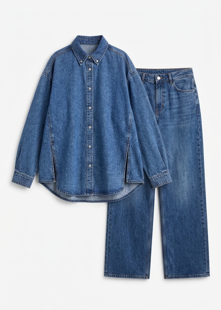 Belvis Oversized Denim Shirt - Medium Wash