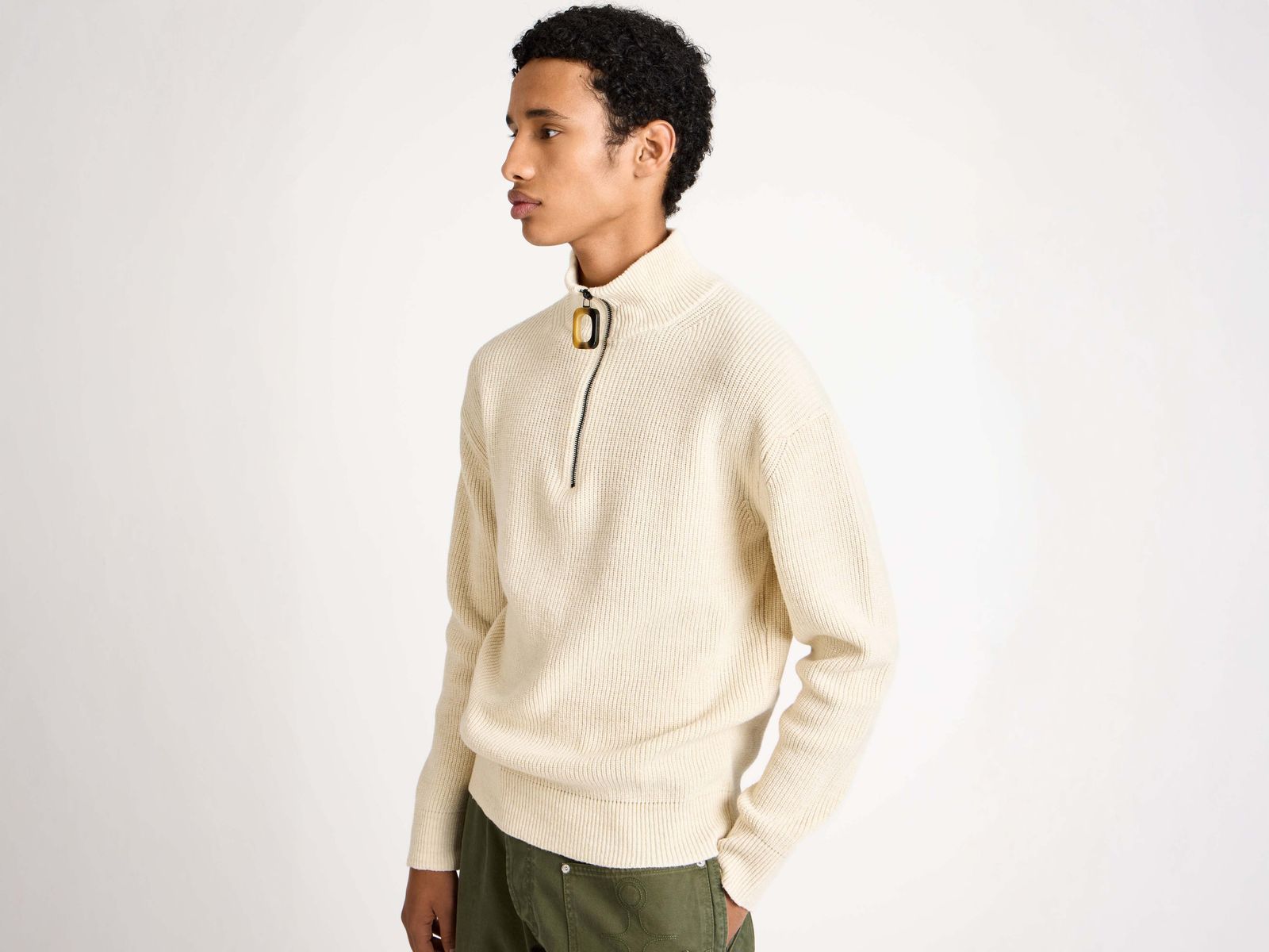 MENS HALF ZIP JUMPER IN IVORY