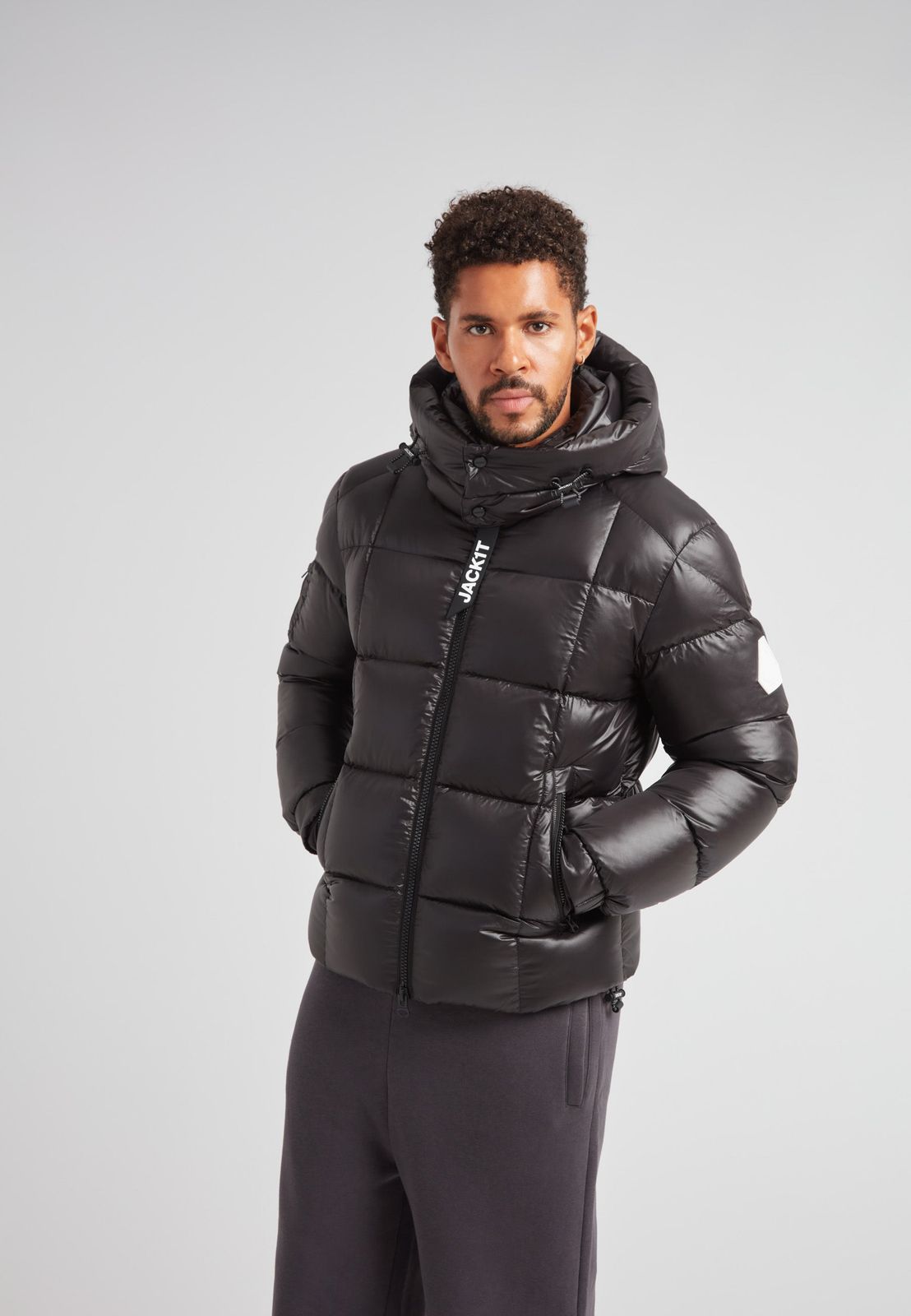 EZ Boxed Puffer Racer Jacket Lux Black