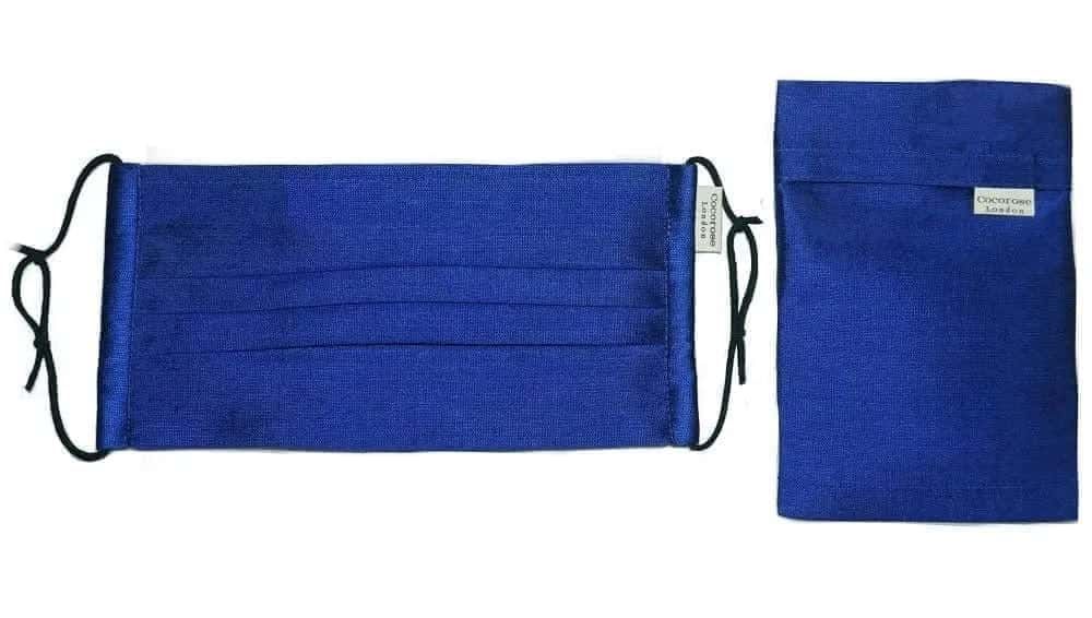 Pleated Silk Face Mask with Nose Wire and Matching Pouch - Royal Blue