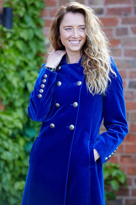 Electra Sapphire Blue Velvet Coat - Limited Edition