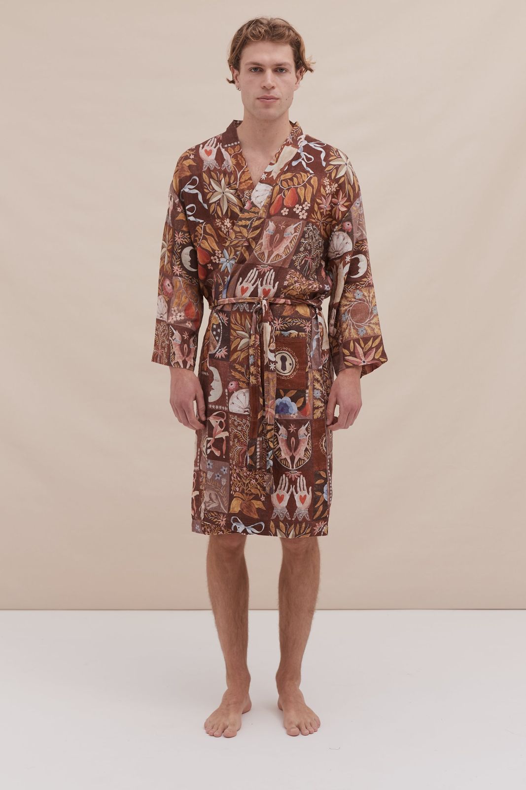 Men's Wrap Robe Idle Hands Mocha Linen