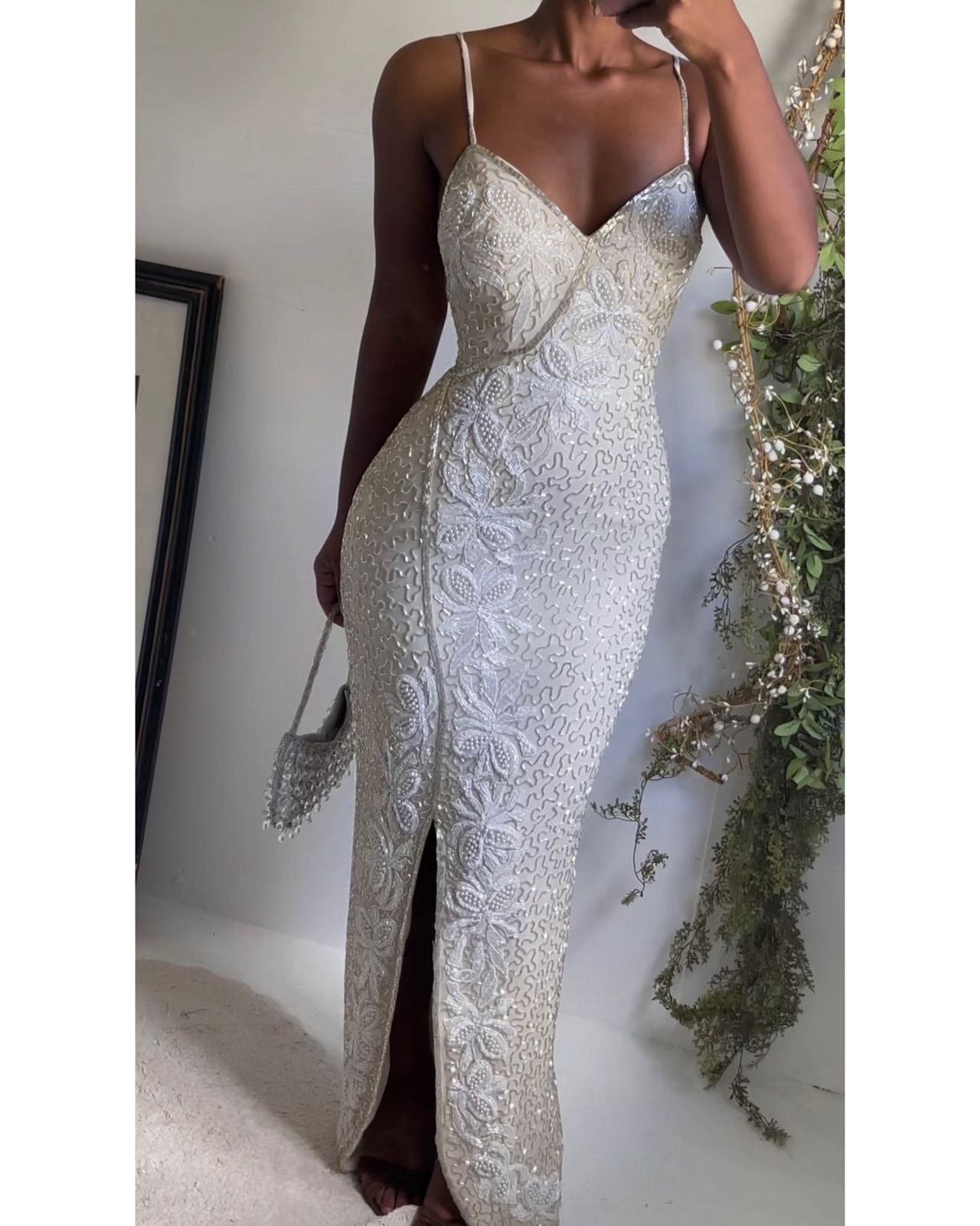 Rare Vintage 90’s Heavily Beaded Ivory Pearl Gown