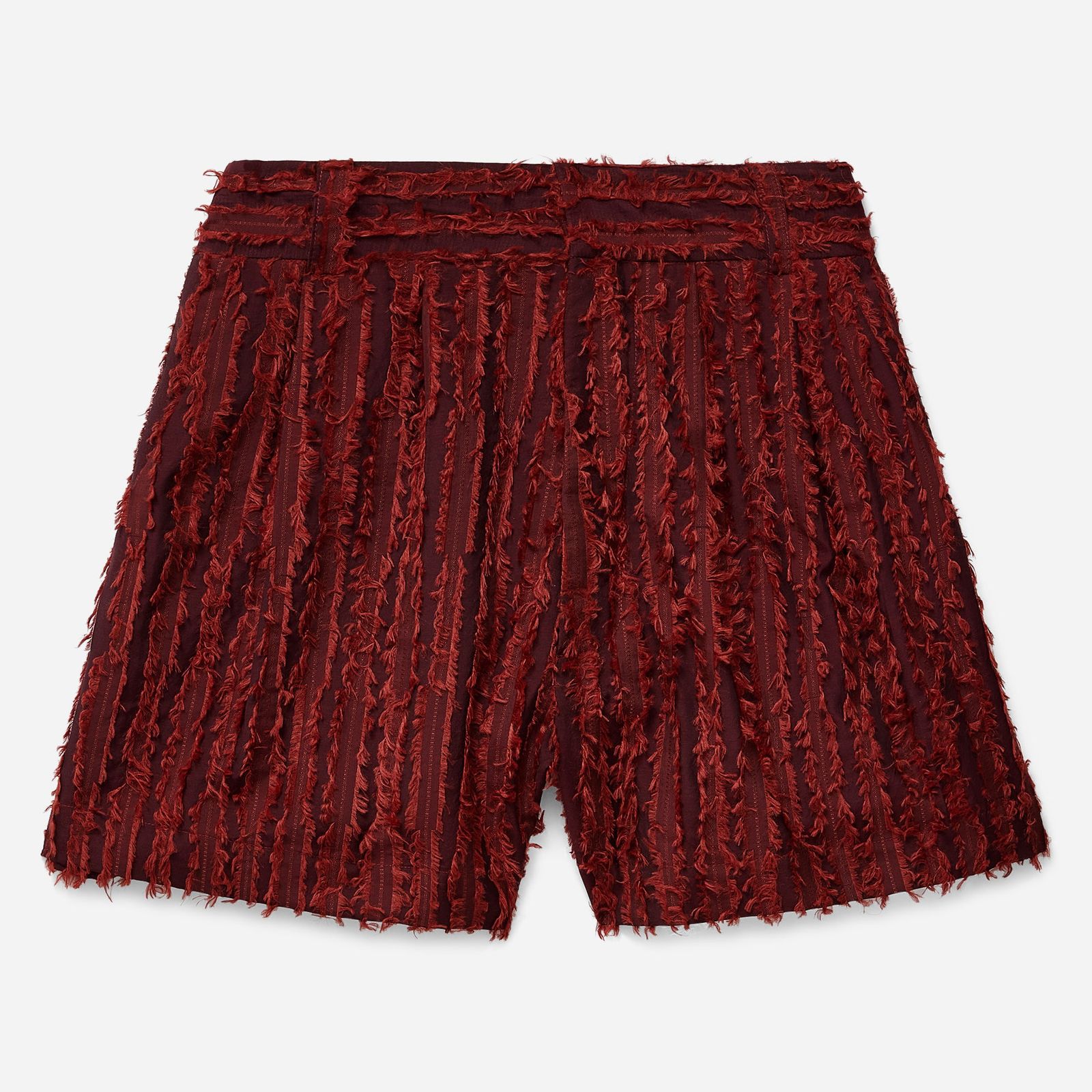 Burgundy Frayed Striped Tailored Shorts