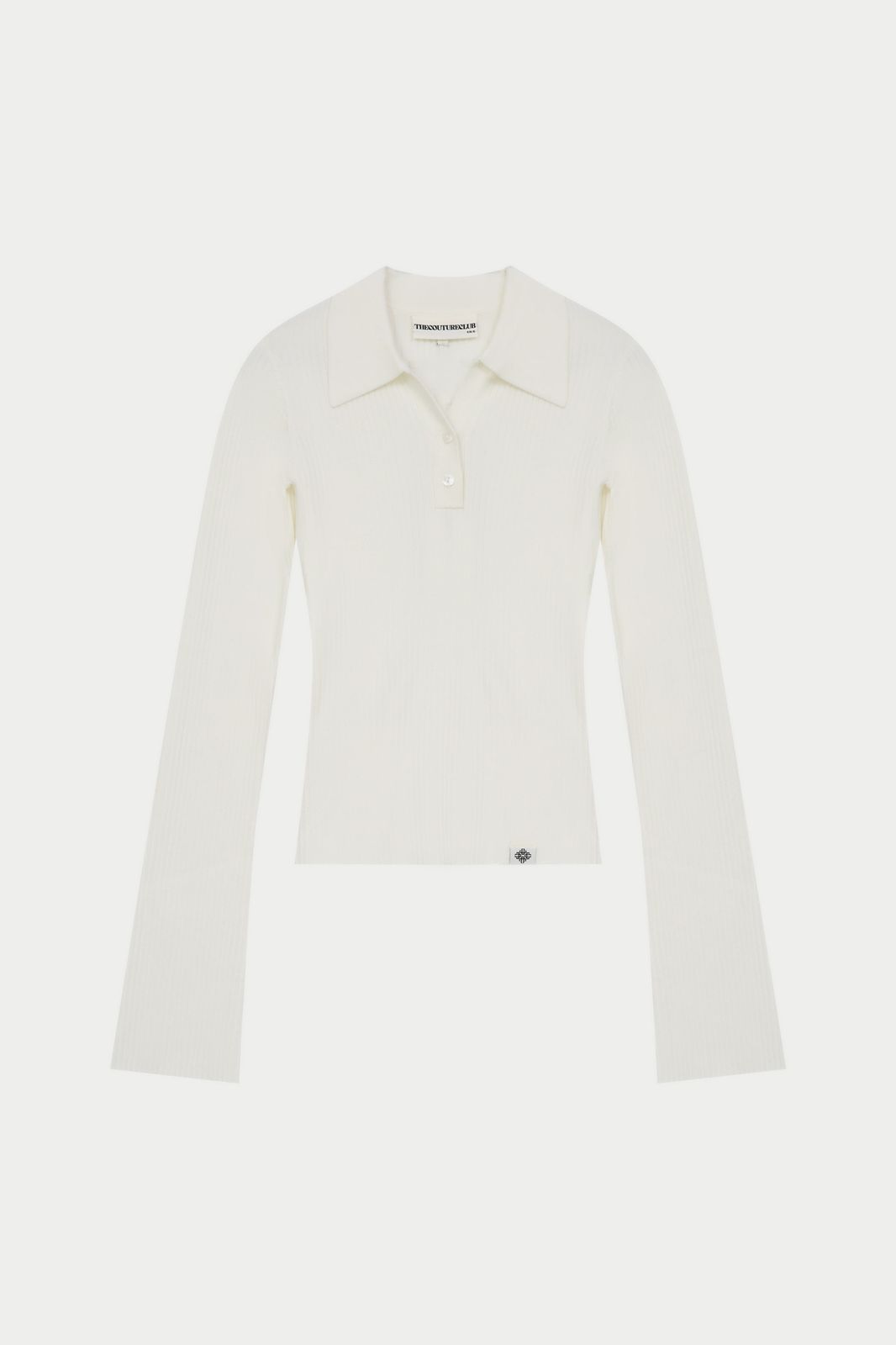 KNITTED RIBBED BUTTON THROUGH TOP - OFF WHITE