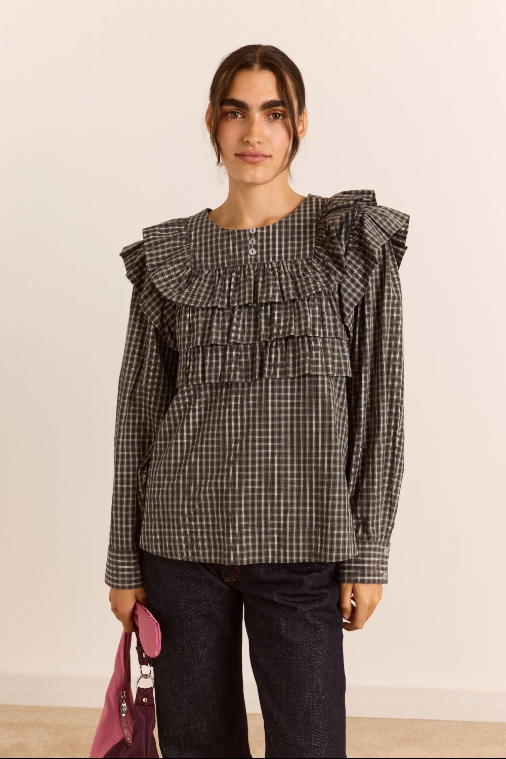 Shay Blouse - Navy Green Check