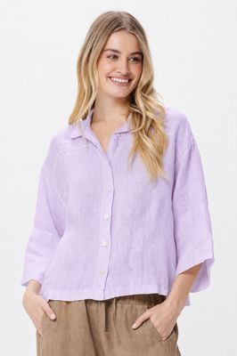 Selina Short Linen Shirt With Turn Up Sleeves