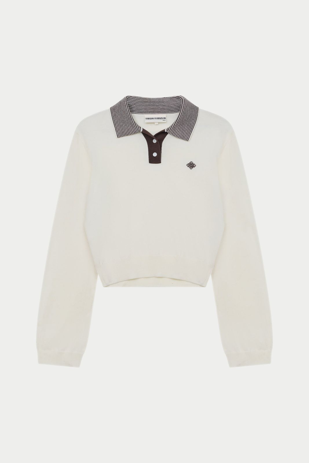 LONG SLEEVE KNITTED COLLAR POLO TOP - CREAM