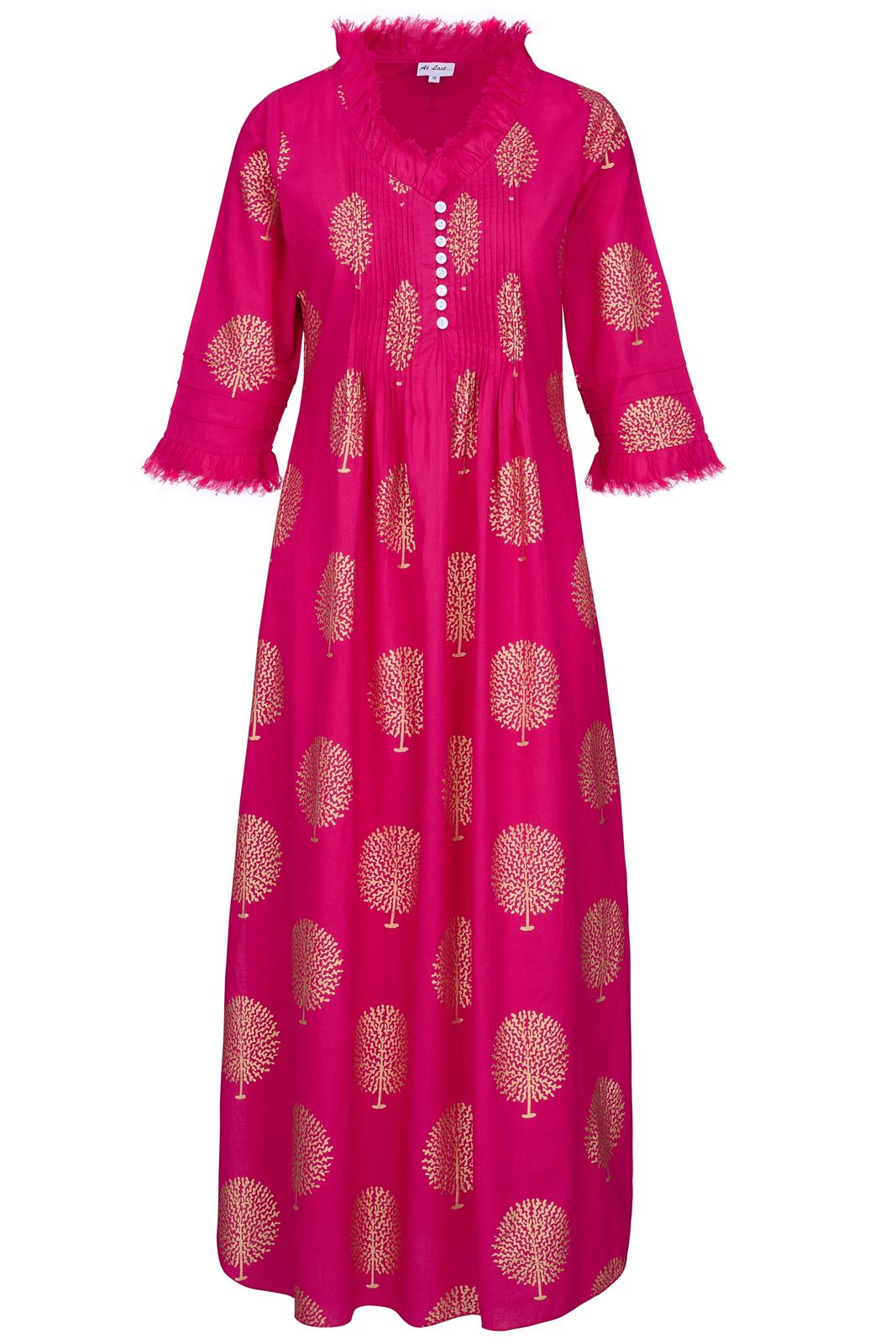 Cotton Annabel Maxi Dress In Fuschia & Gold
