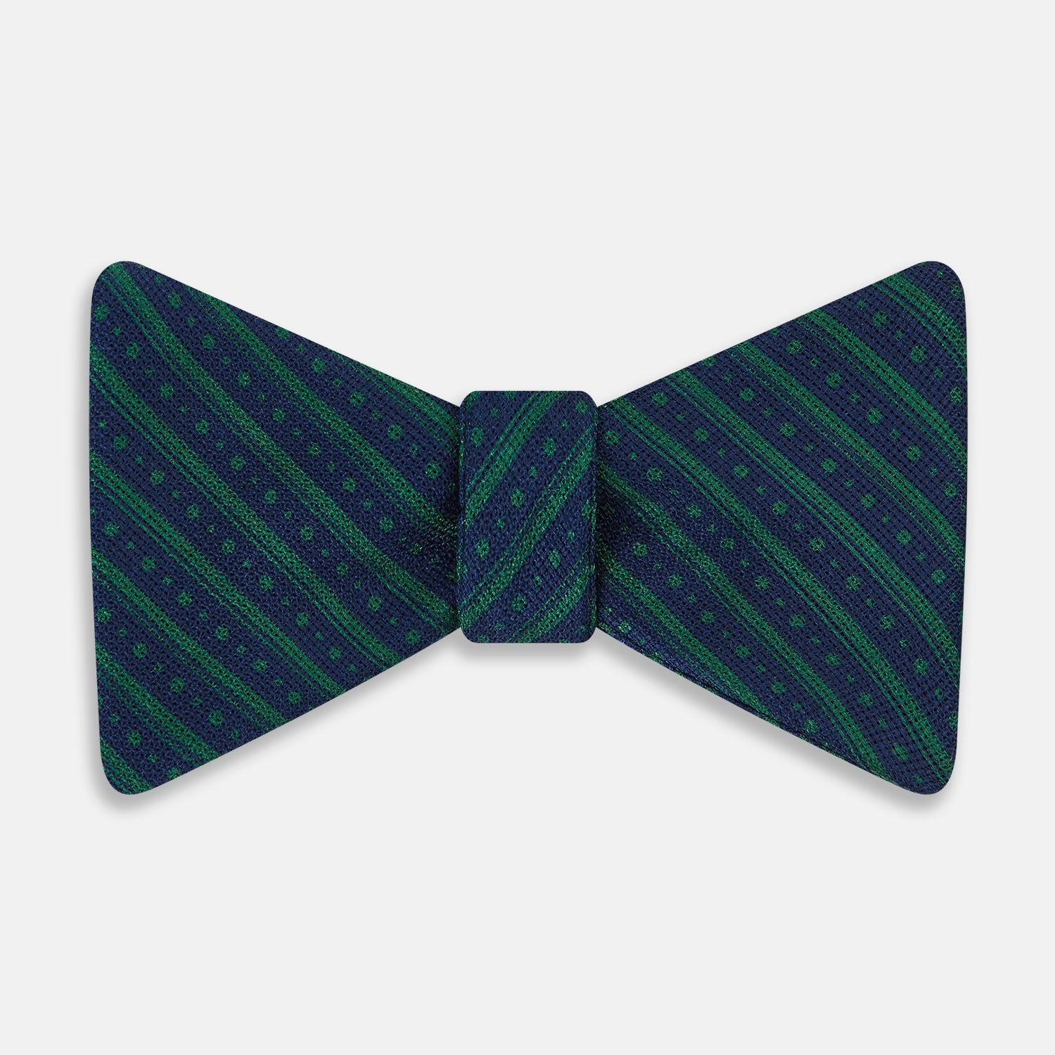 GREEN AND NAVY STRIPES AND DOTS SILK BOW TIE