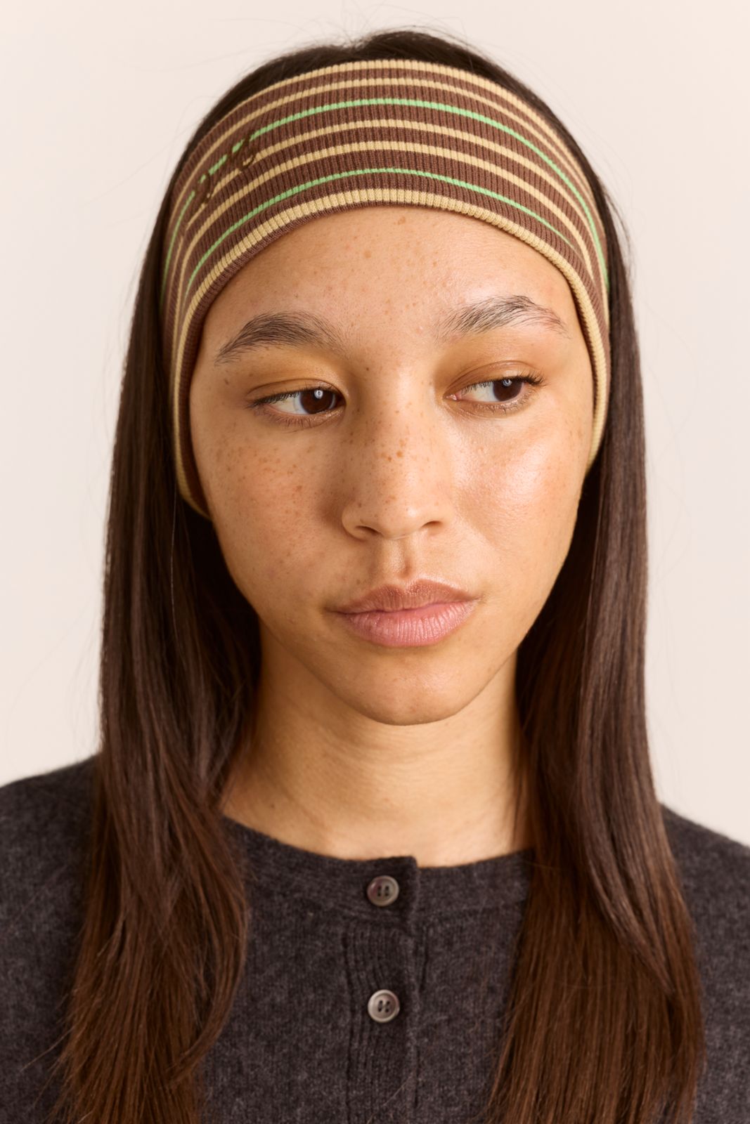 Ribbed Headband- Brown Stripe
