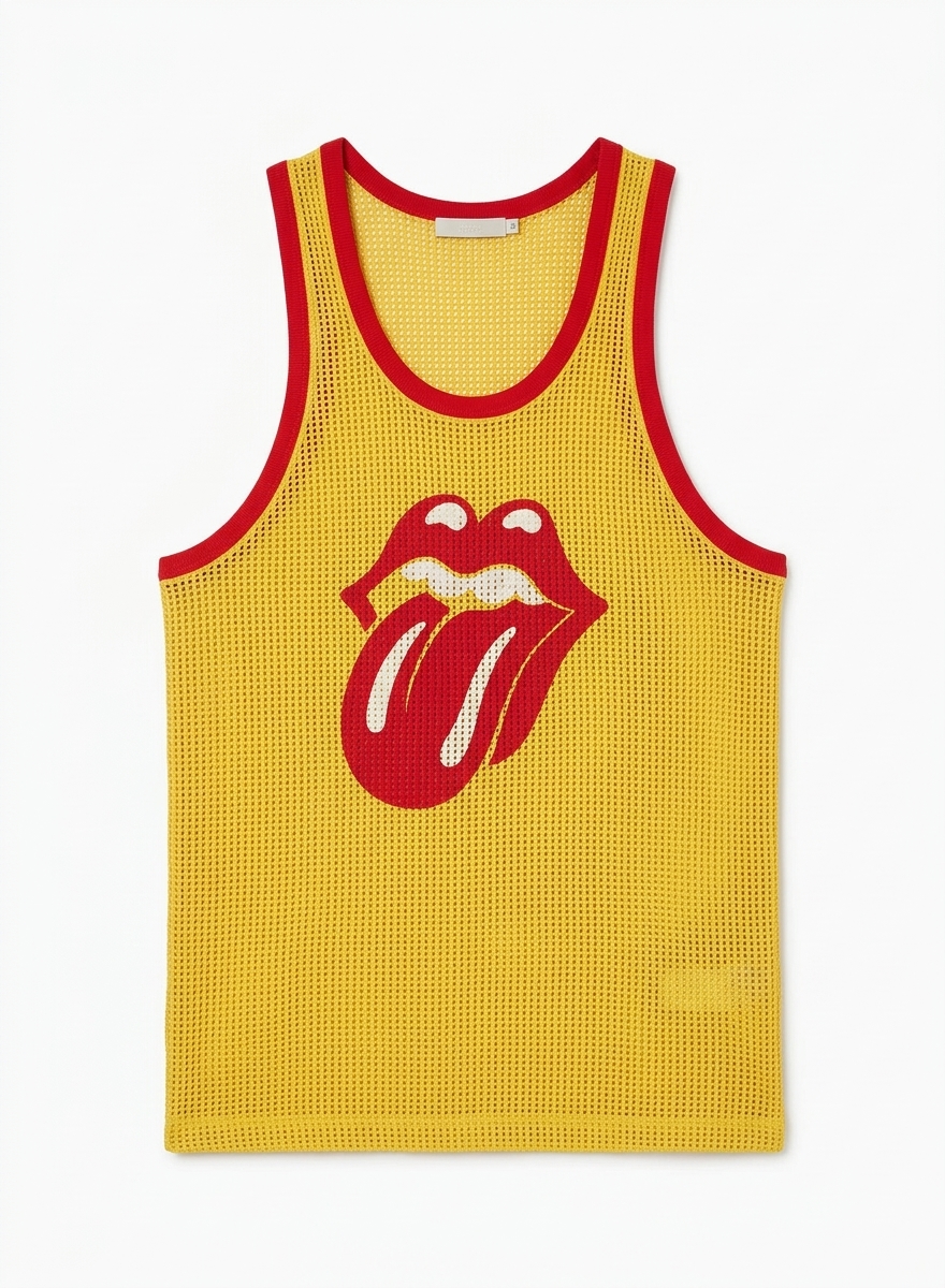 Phix X Rolling Stones Yellow Ribbed Tongue Logo Vest