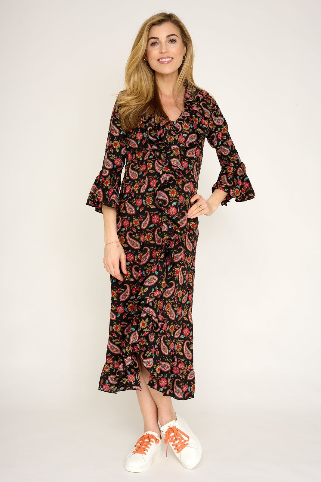 Felicity Midi Dress in Black Teardrop