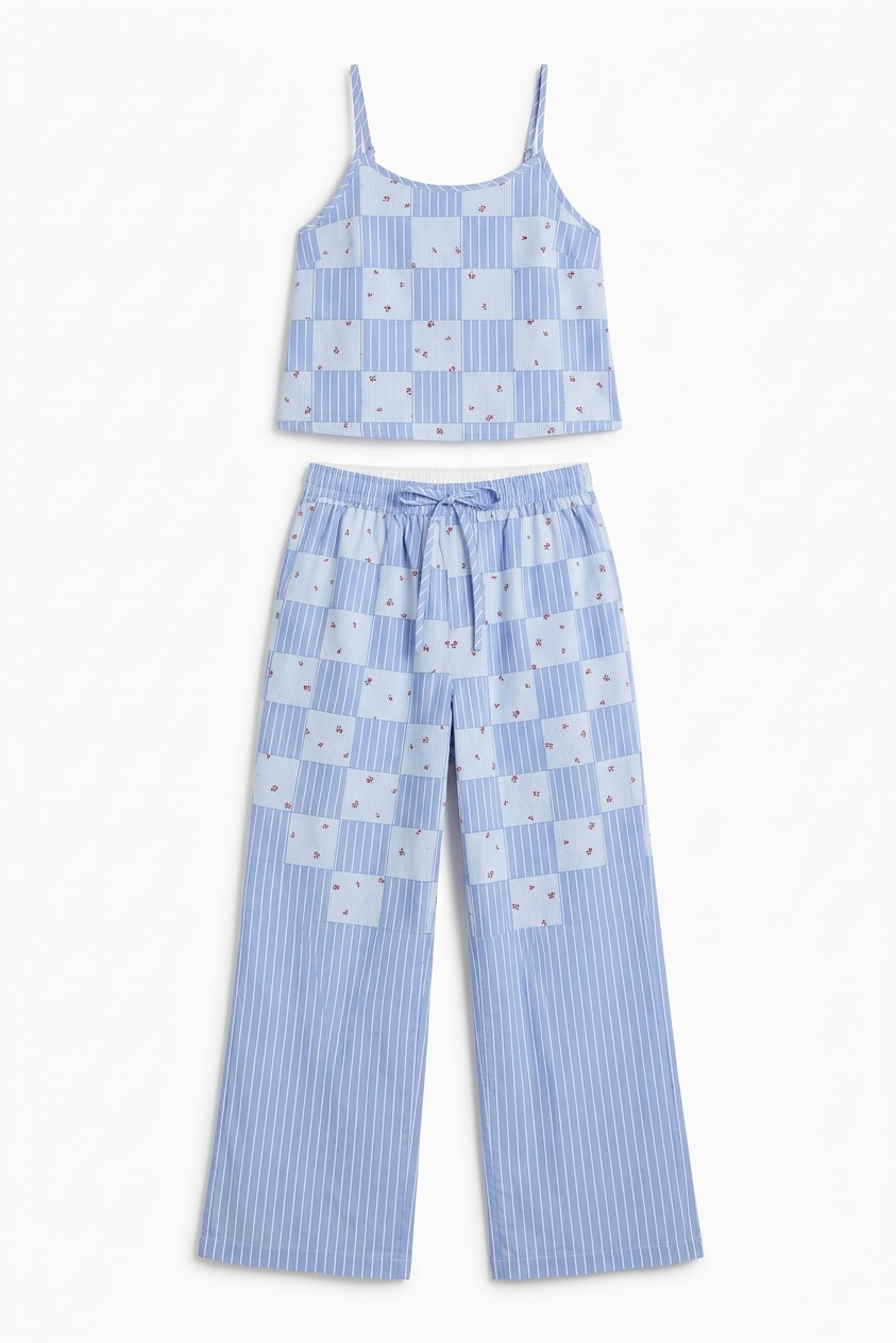 Eluna Boxer Shorts - Blue Stripe & Floral Print