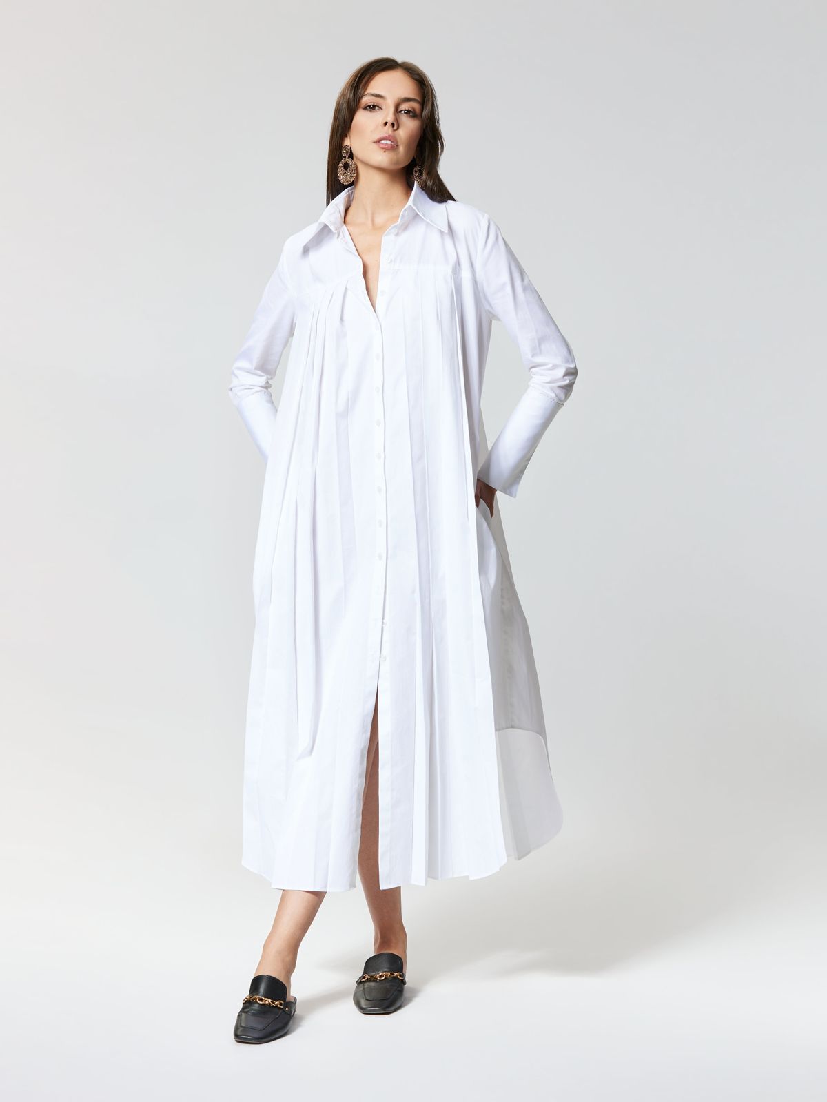 ANTOINE | GOTS Organic Cotton Pleated Shirt Dress | White