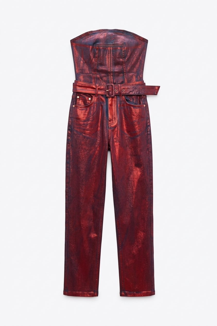 Lupe Red Denim Foil Coated Trousers