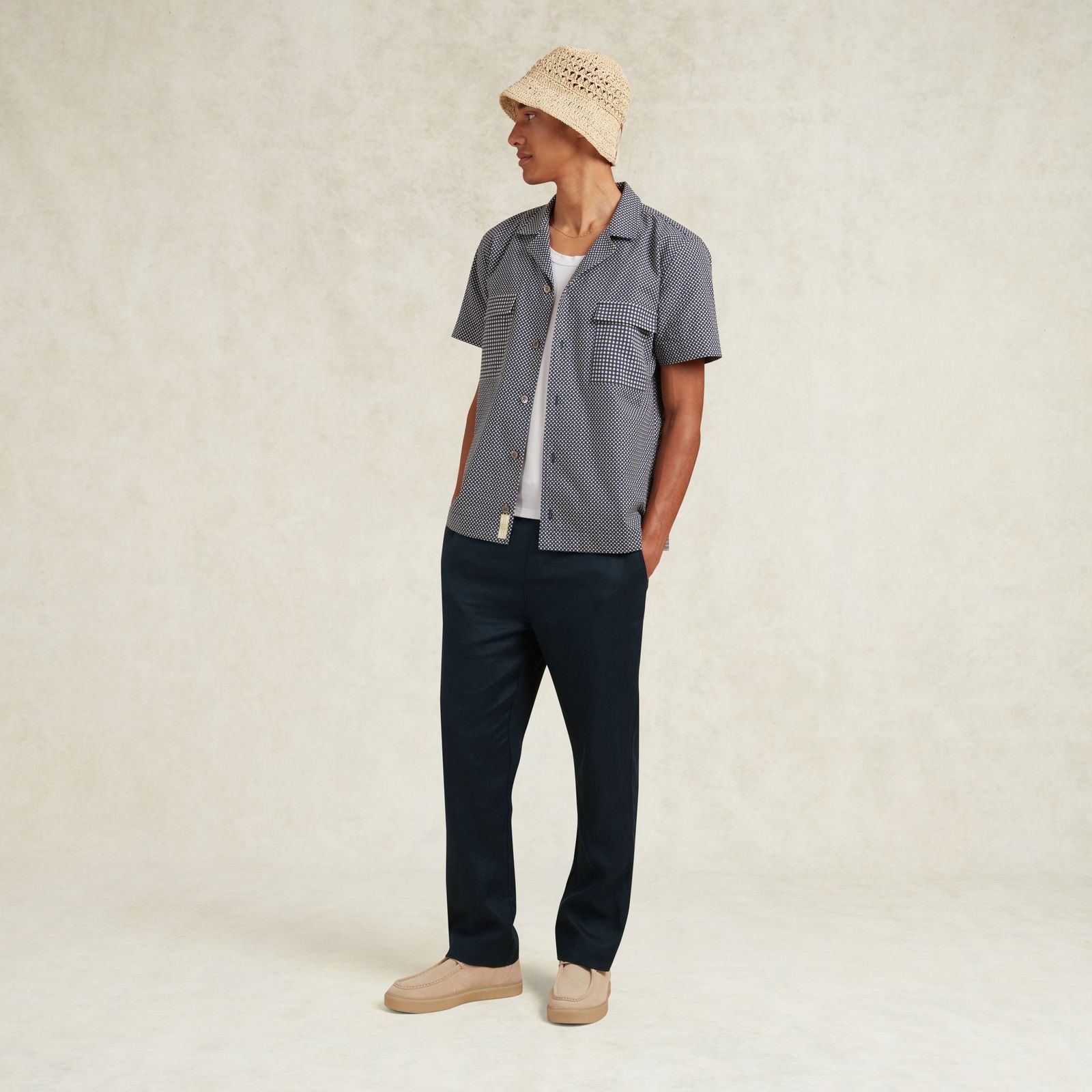 AVILA DRAWSTRING LINEN TROUSER - NAVY