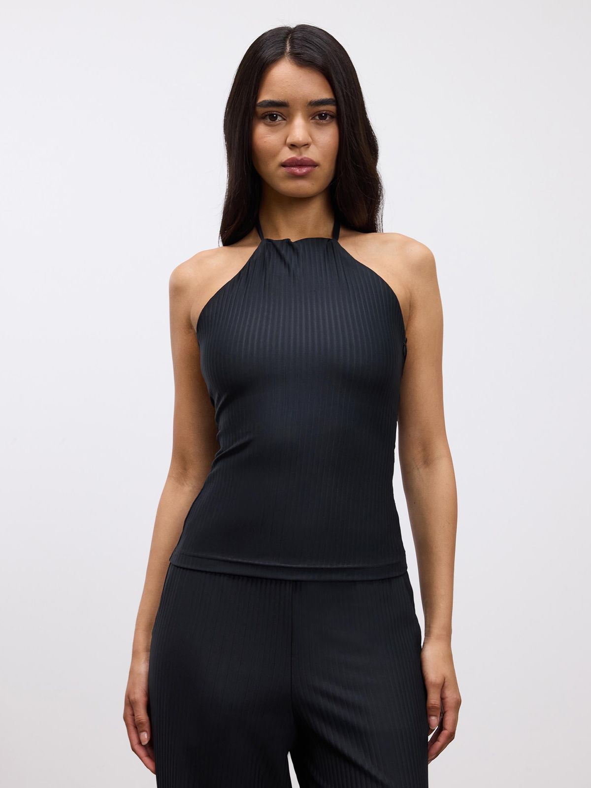Womens Pleated Halter Top in Black
