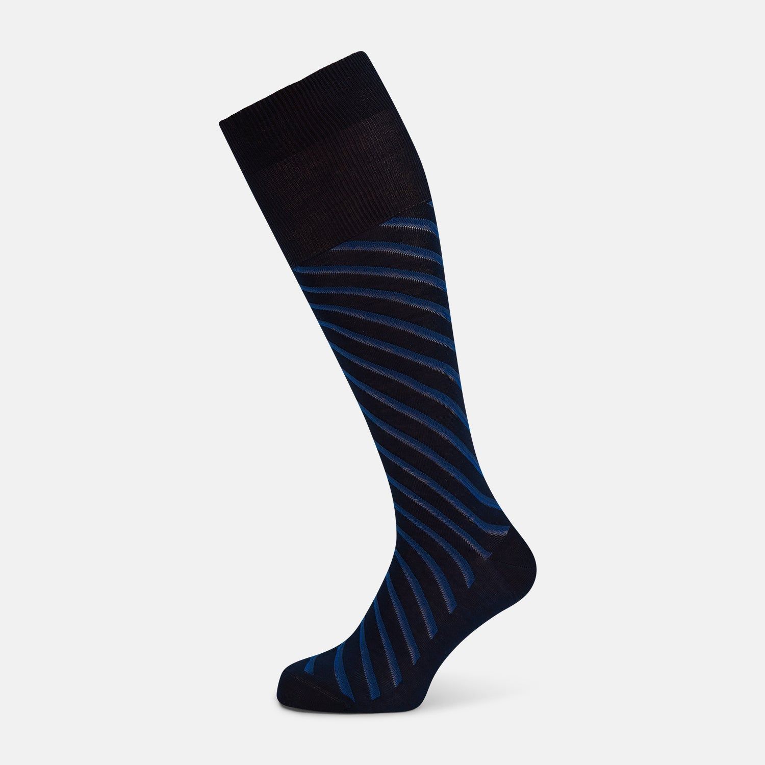 Navy Diagonal Striped Long Socks