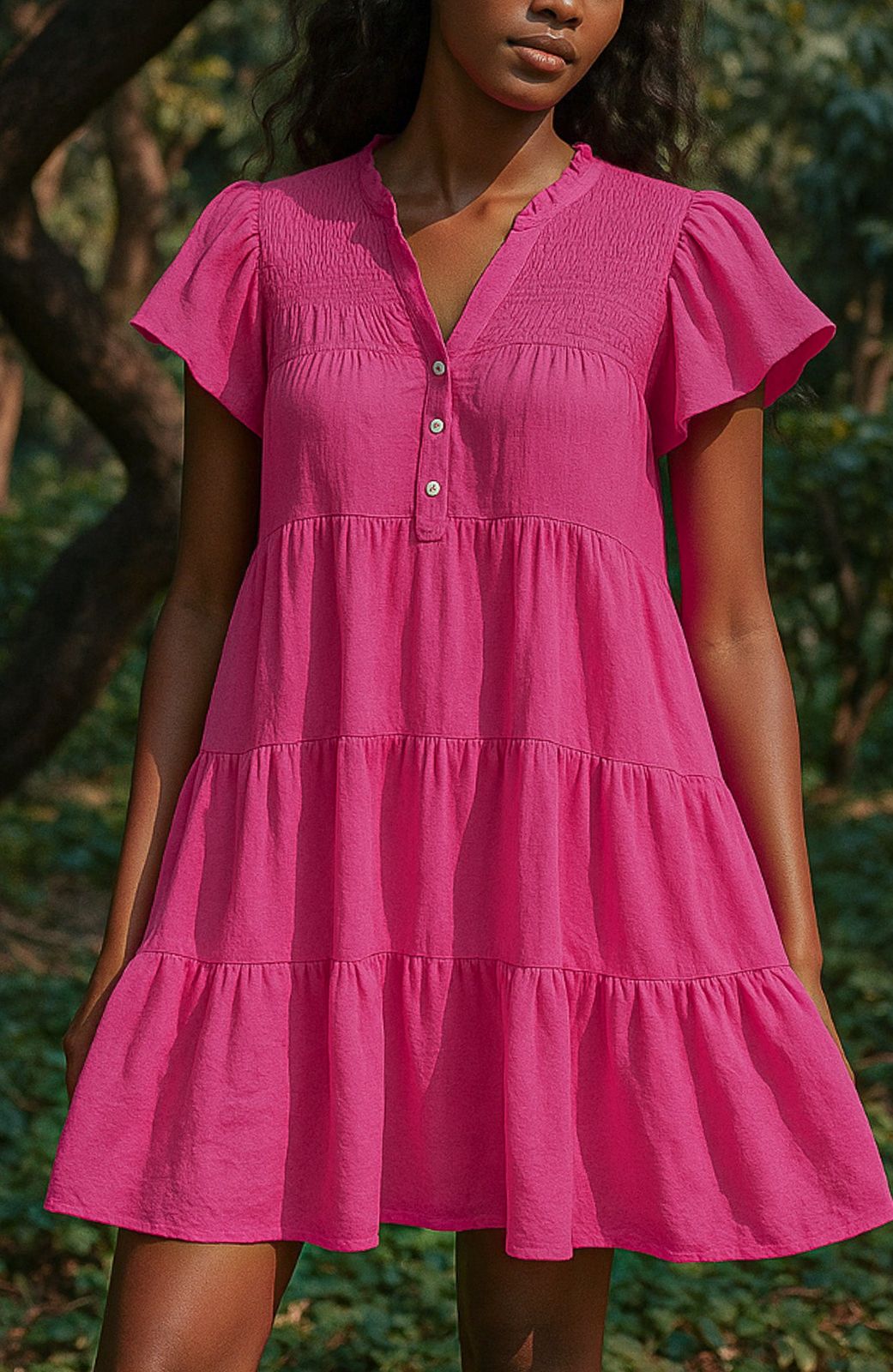 Cerise Tiered Mini Dress