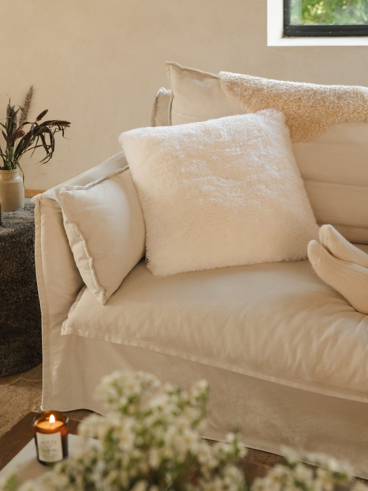 Shearling Cushion - White