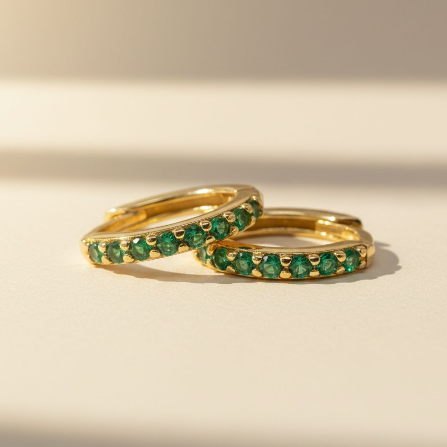 May Birthstone Small Huggie Hoop Earrings | Emerald