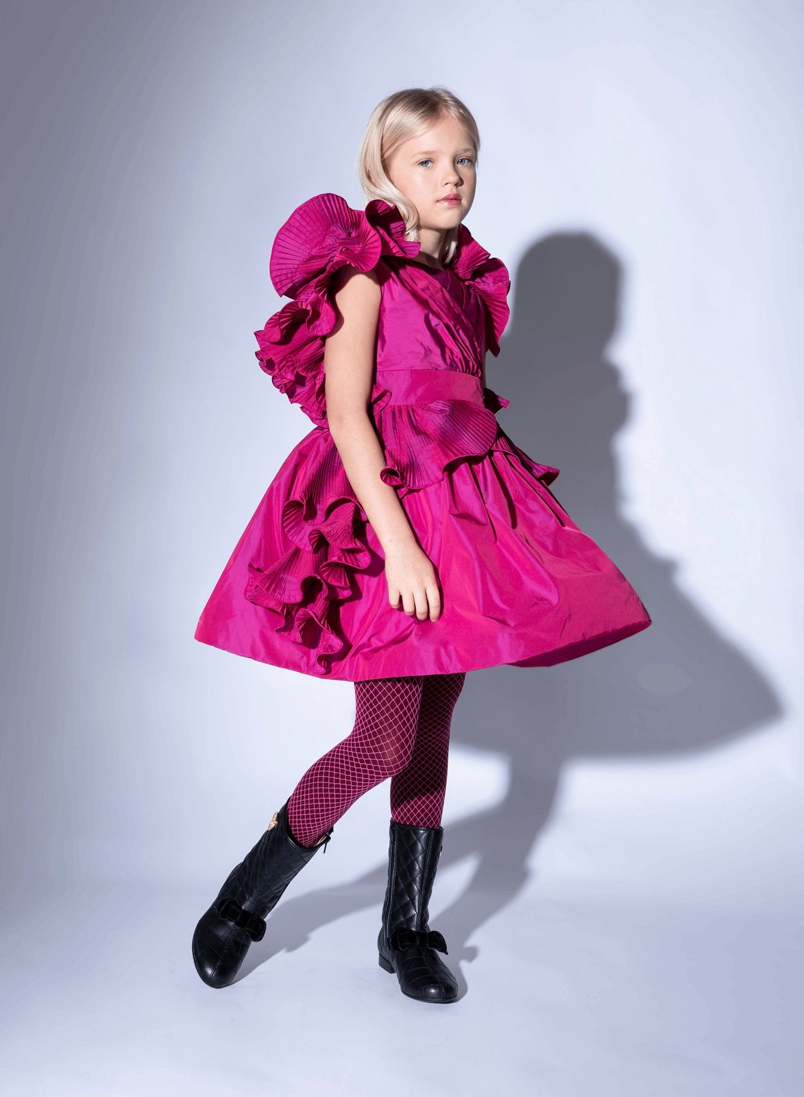 Pleated-Ruffle Taffeta Gown