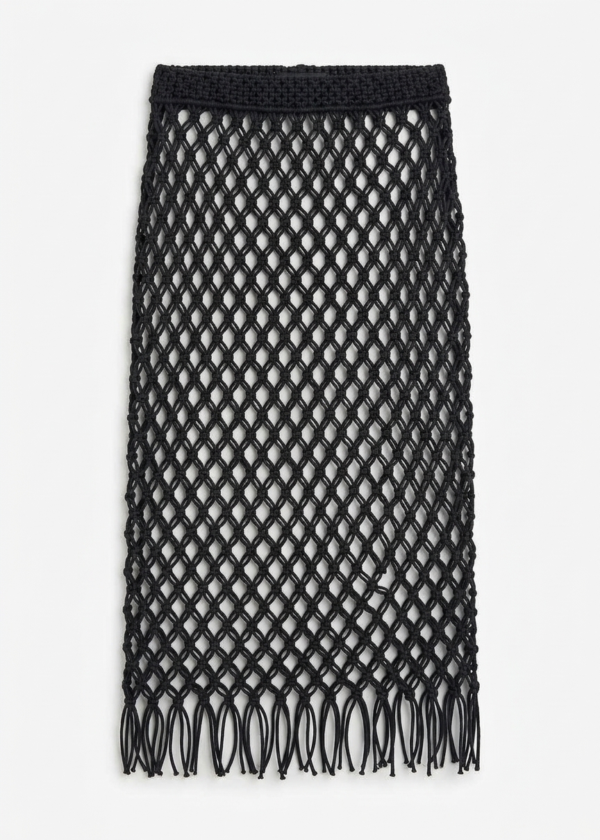 Nelaya Leather Macrame Skirt - Black