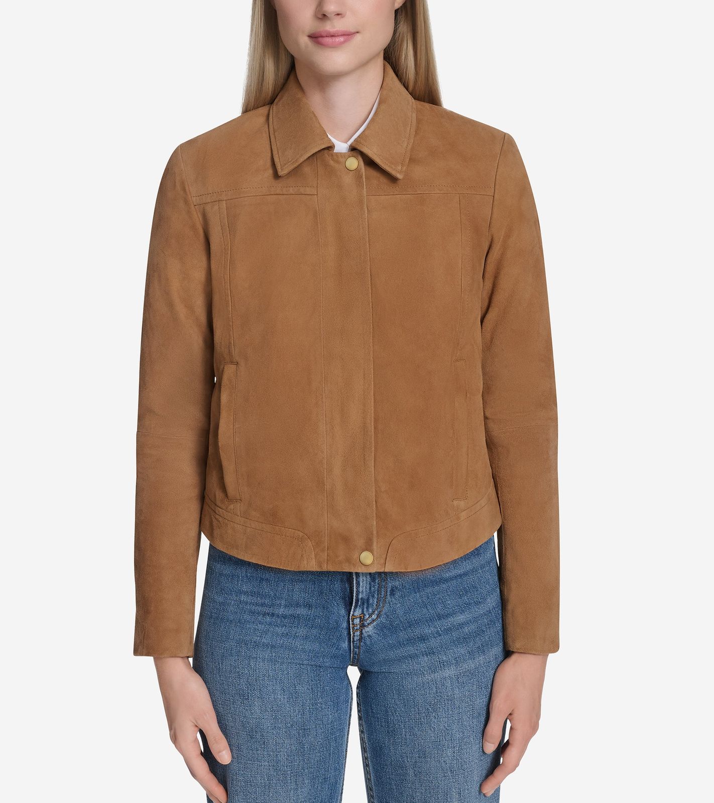 Women's Suede Shirt Collar Bomber Jacket