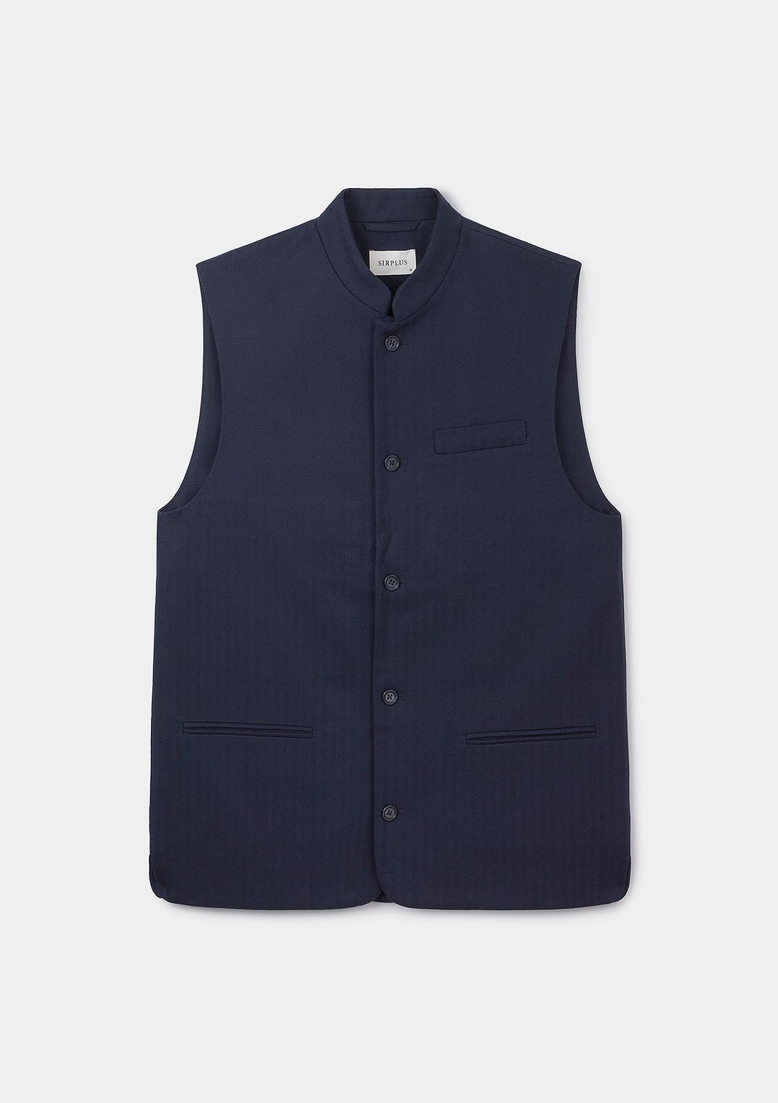 Navy Herringbone Cotton Linen Nehru Waistcoat
