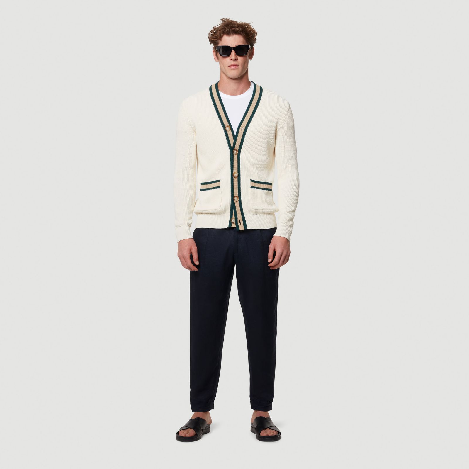 MARLIN HEAVY GAUGE COTTON KNITTED CARDIGAN - IVORY