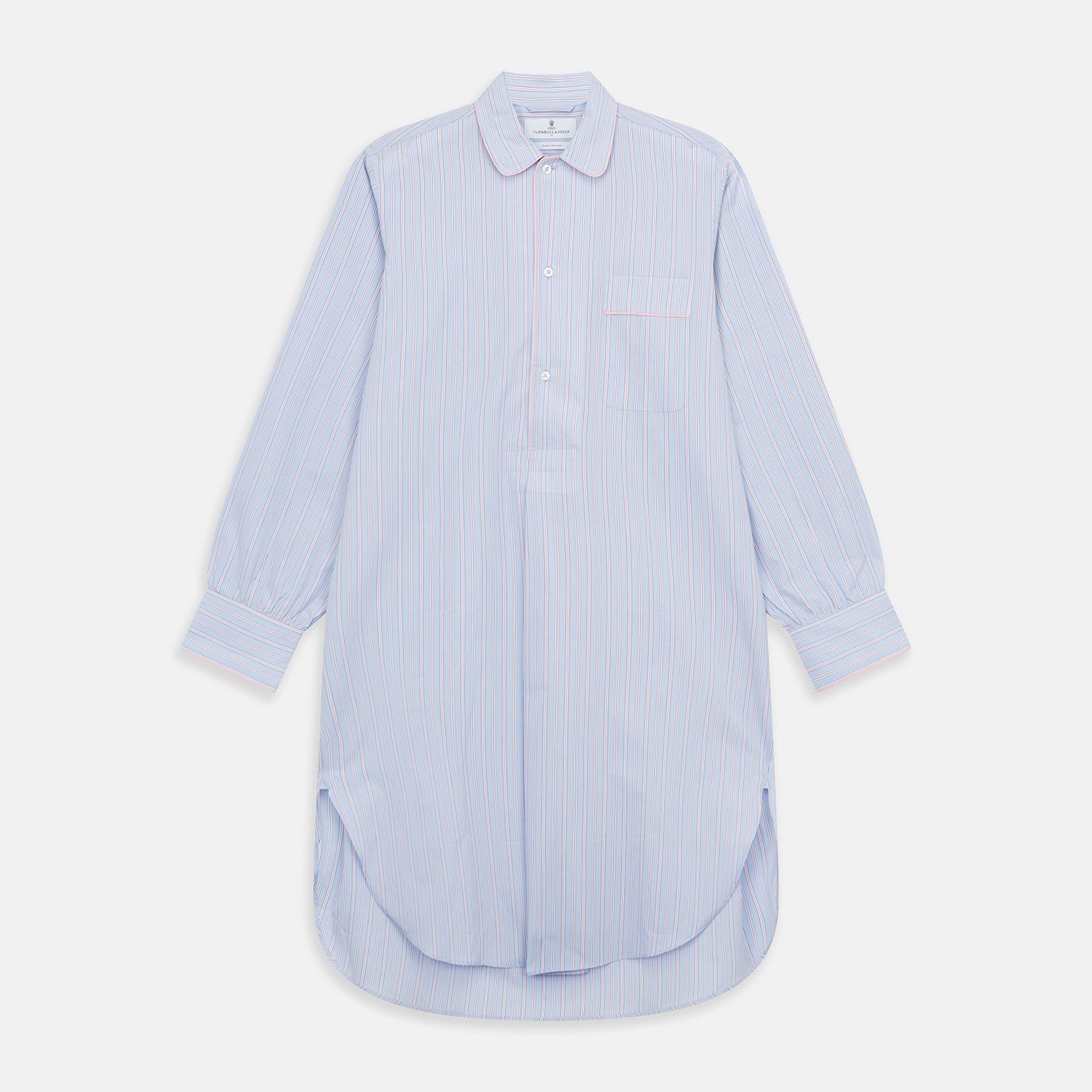 Blue and Pink Stripe Poplin Cotton Nightshirt