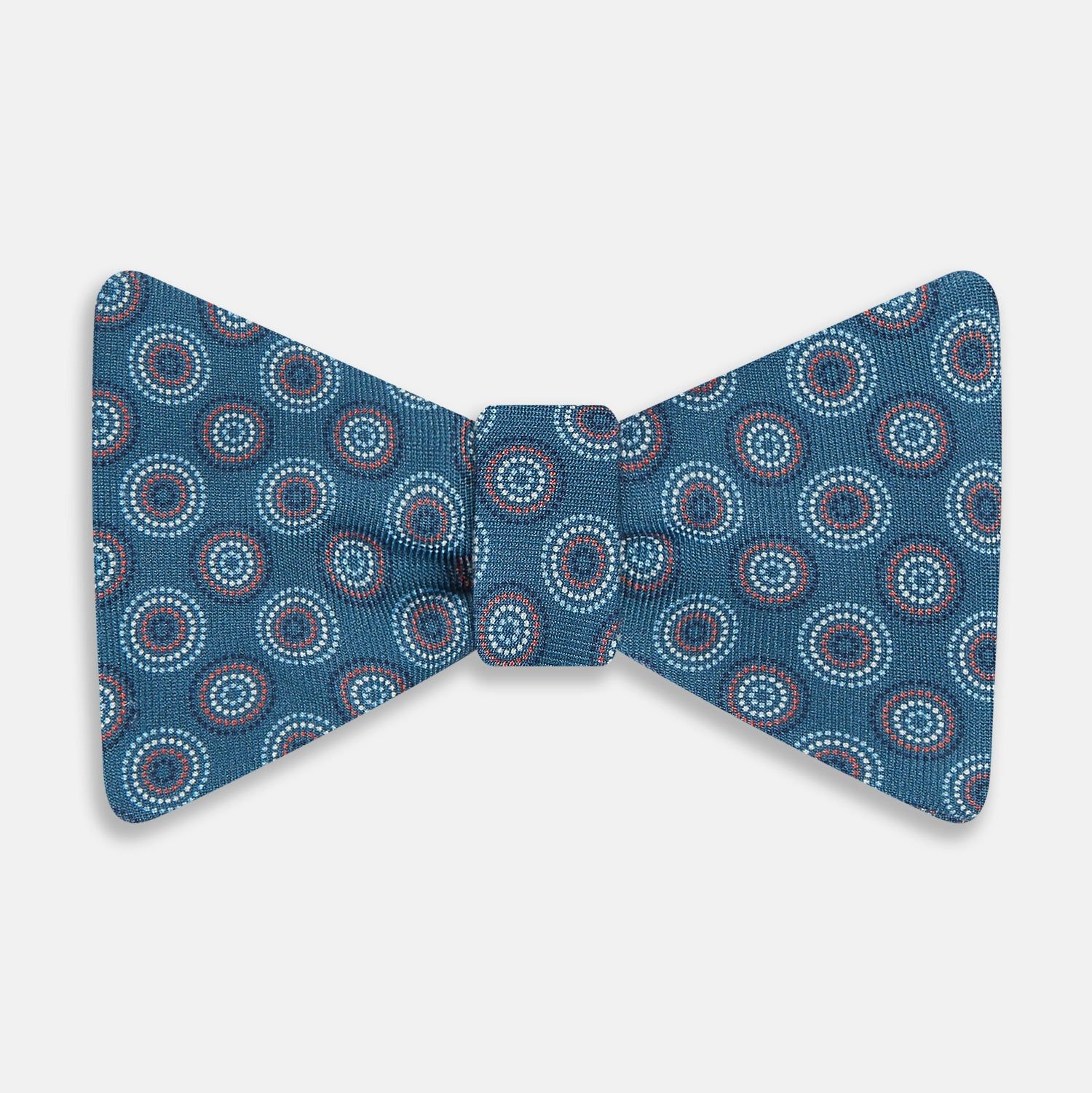 BLUE AND RED CIRCLE SILK BOW TIE