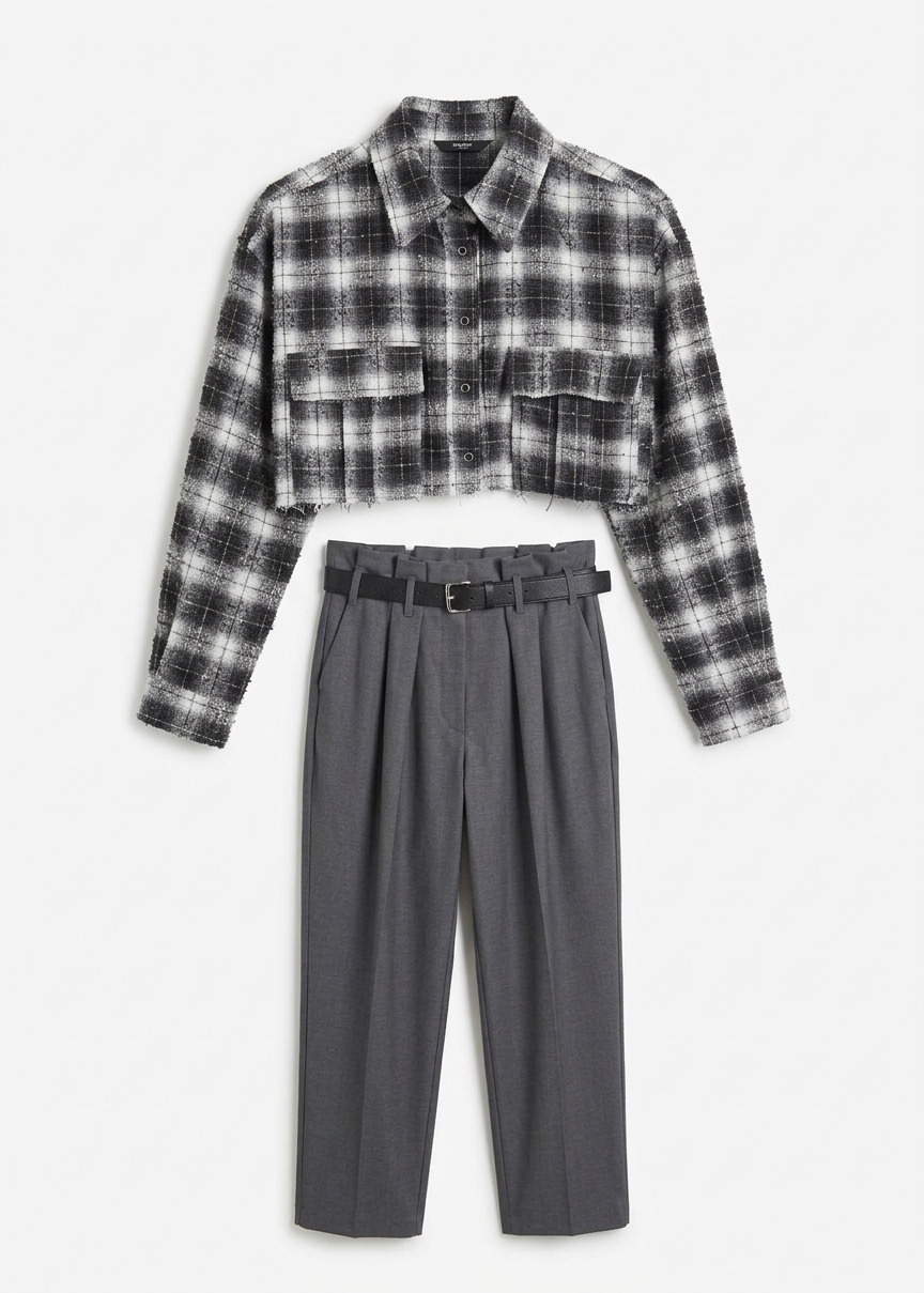 Biasca Distressed Cropped Shirt - Black Plaid