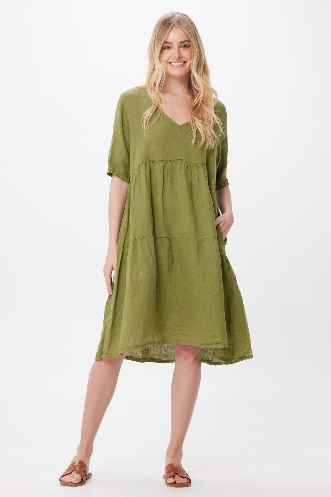 Sunnie Linen V Neck Gypsy Dress