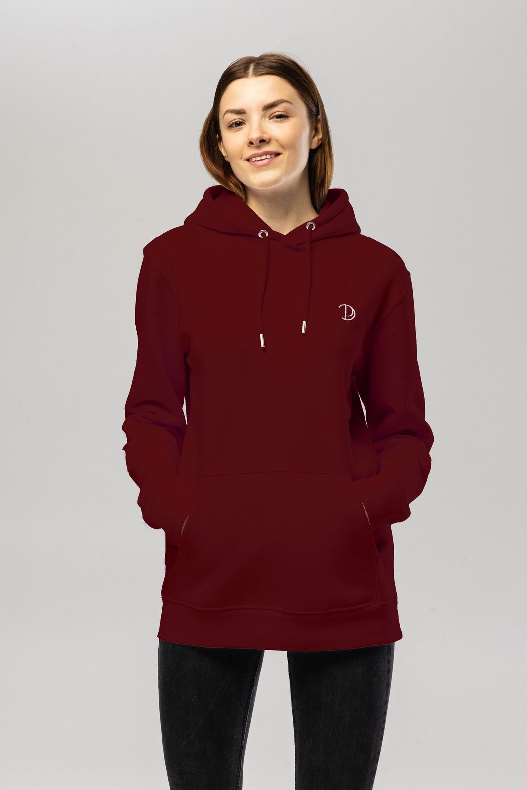 Organic Cotton Embroidered Logo Hoodie | Burgundy