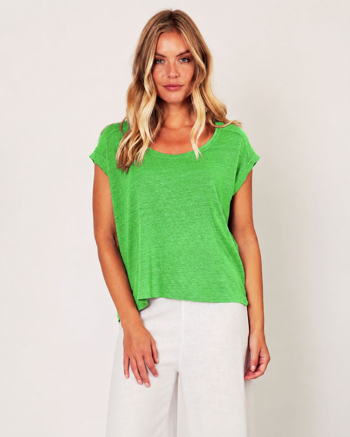 Lorenzo Linen Jersey Slash Neck top