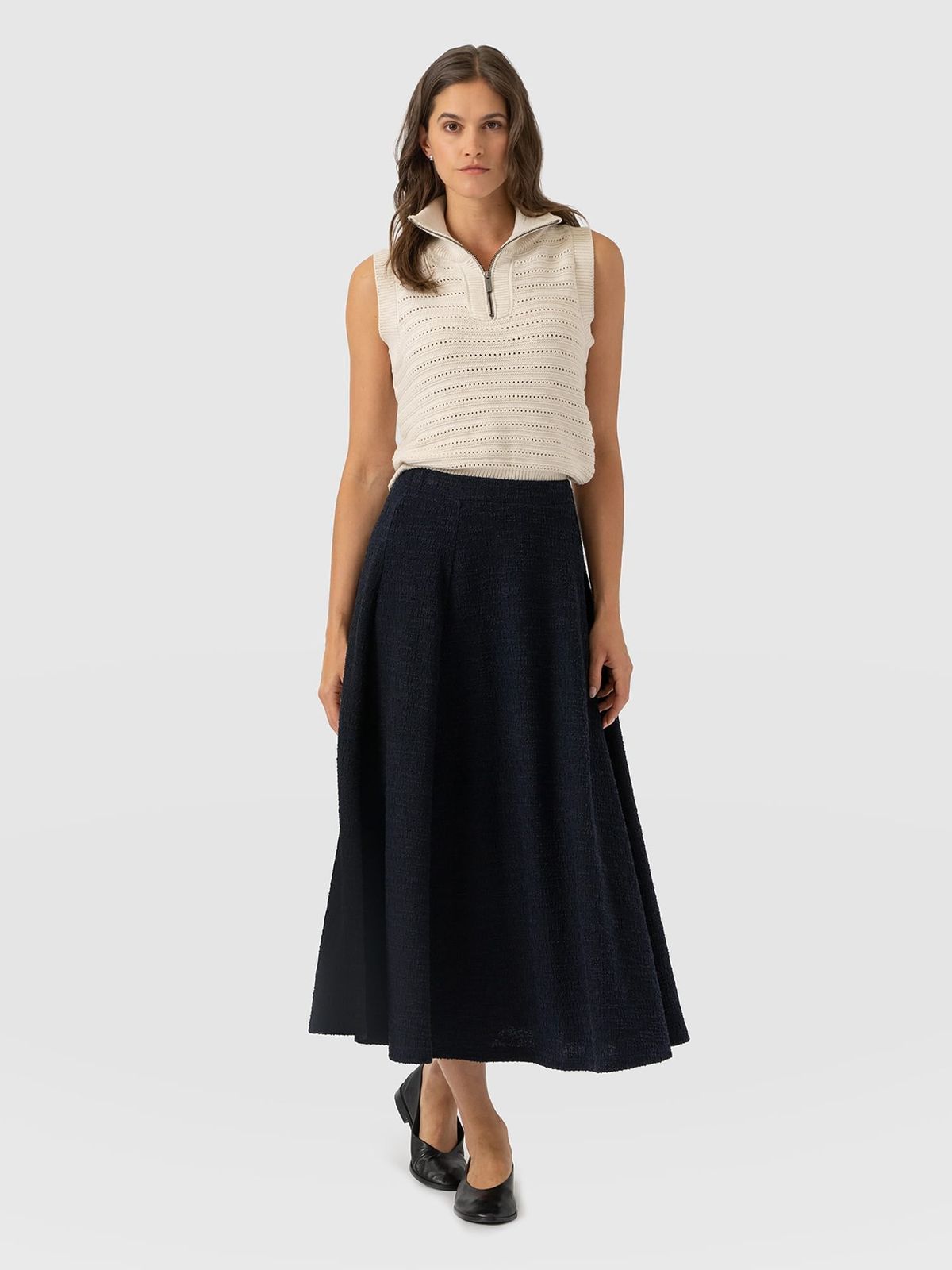 Neve Fit & Flare Skirt - Navy Boucle