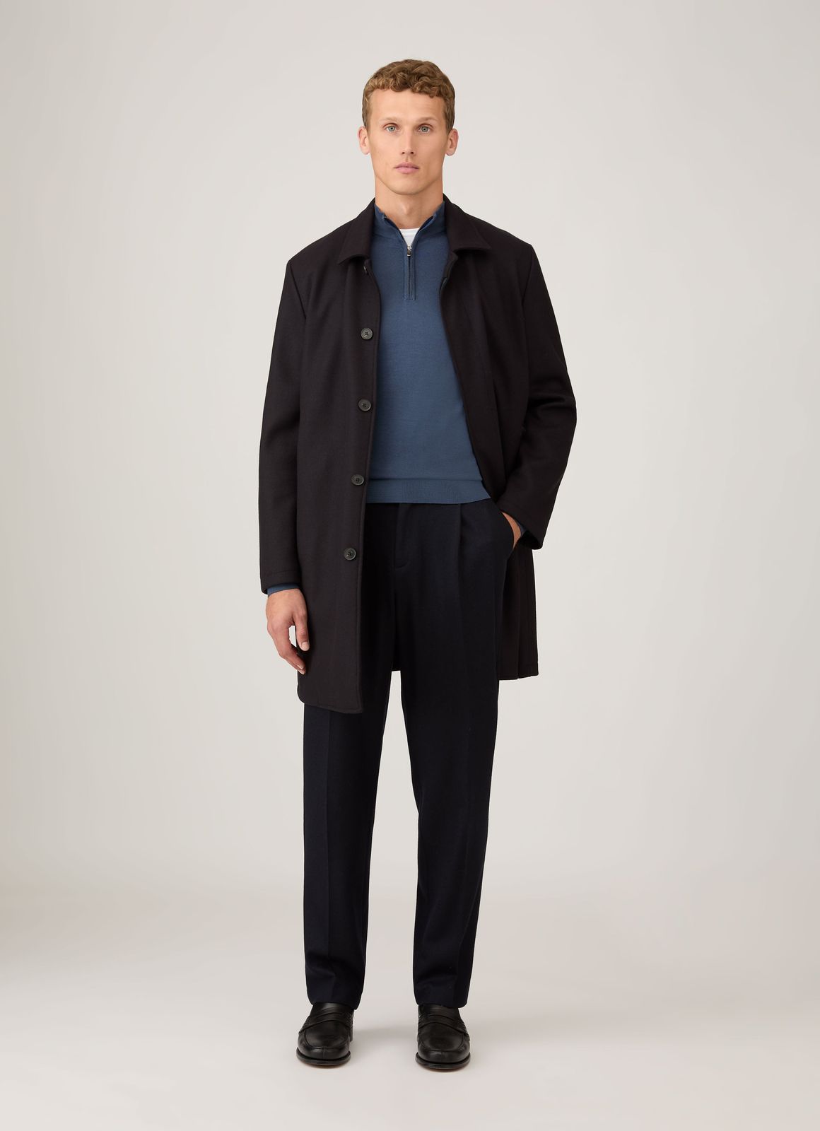Men's Extra-Fine Merino Half Zip Jumper in Slate Blue