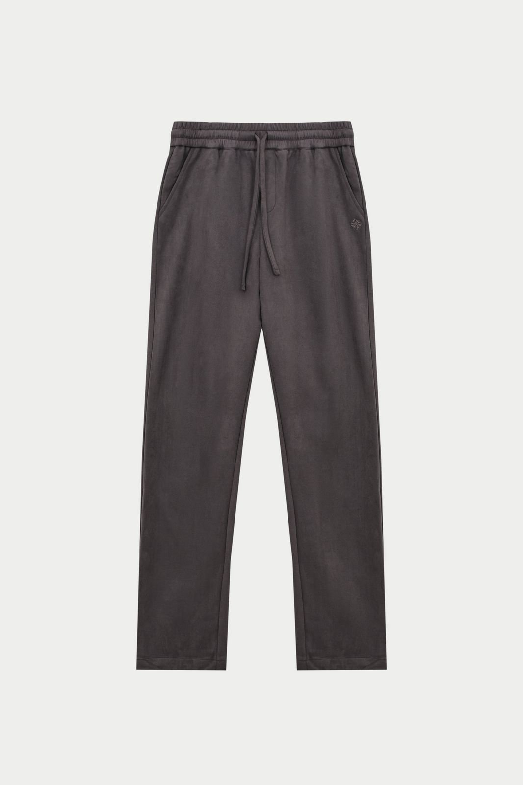 FAUX SUEDE STRAIGHT LEG PANTS - CHARCOAL