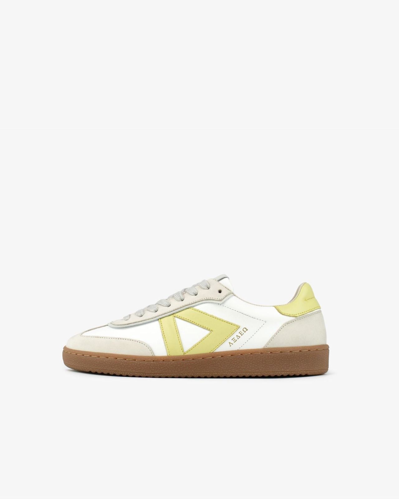 Hera Low Top Trainers - White Leather, Taupe Nubuck Leather & Butter Yellow Leather
