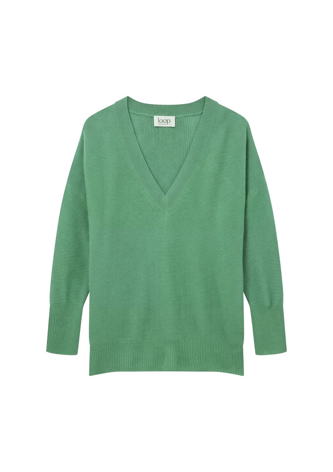 Relaxed Lofty V Neck Sweater In Chai Green
