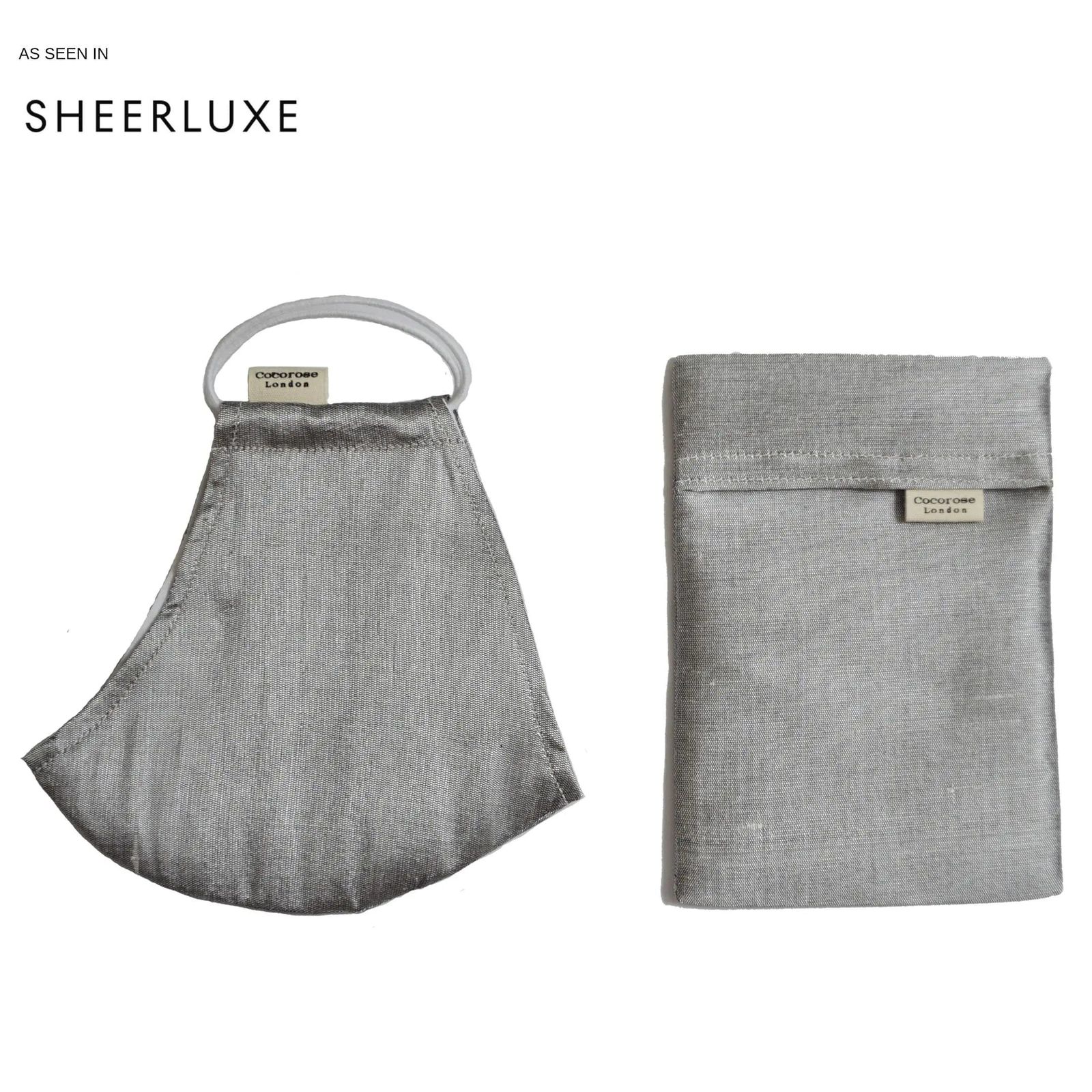 Silk Face Mask with Filter Pocket and Matching Pouch - Grey Pearl