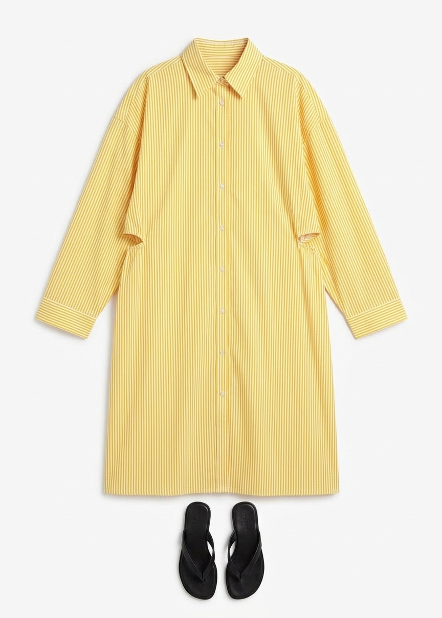 Rimini Oversized Poplin Shirt - Yellow/white Stripe