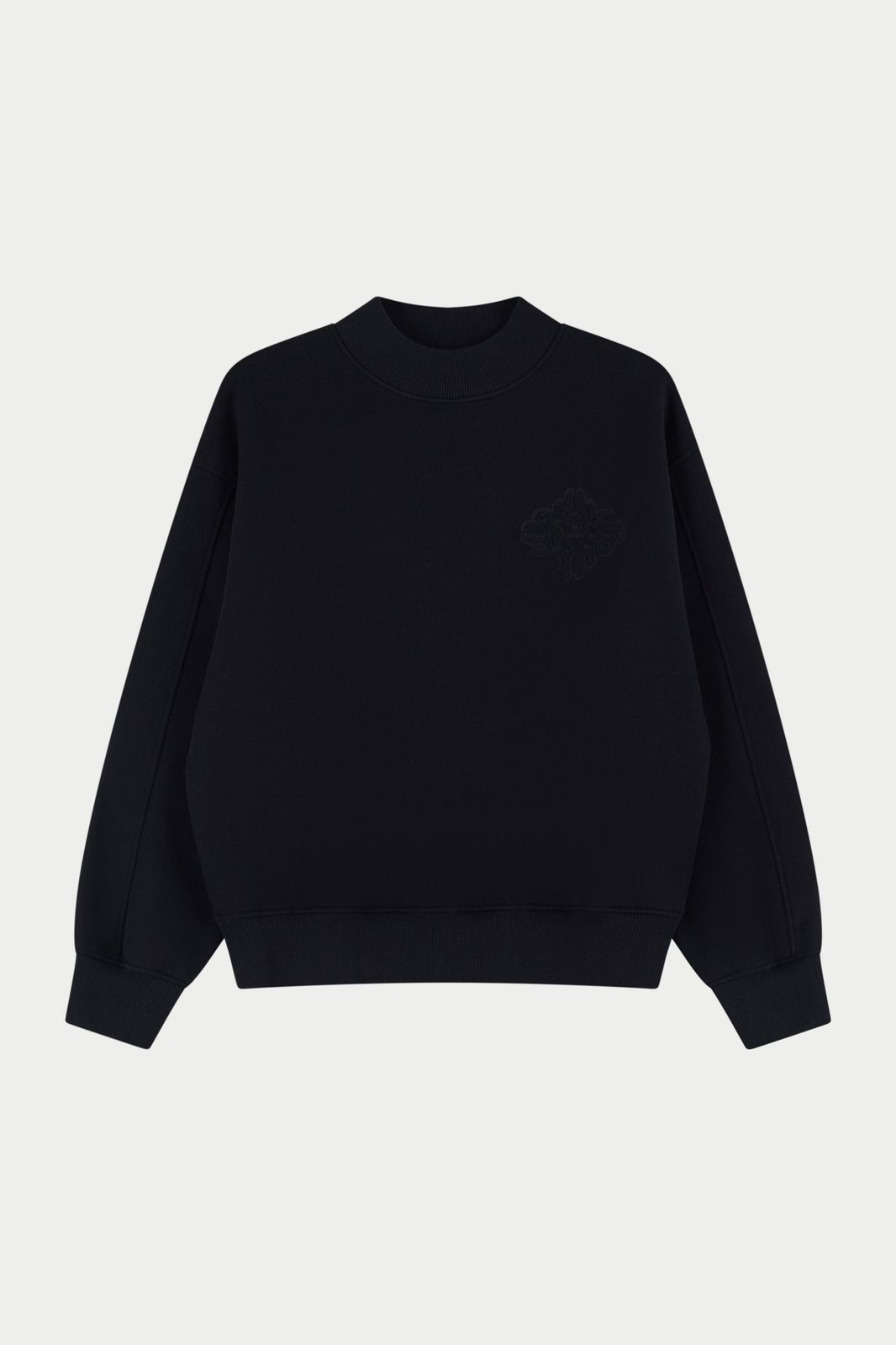 CHENILLE EMBLEM MOCK NECK CREW - BLACK