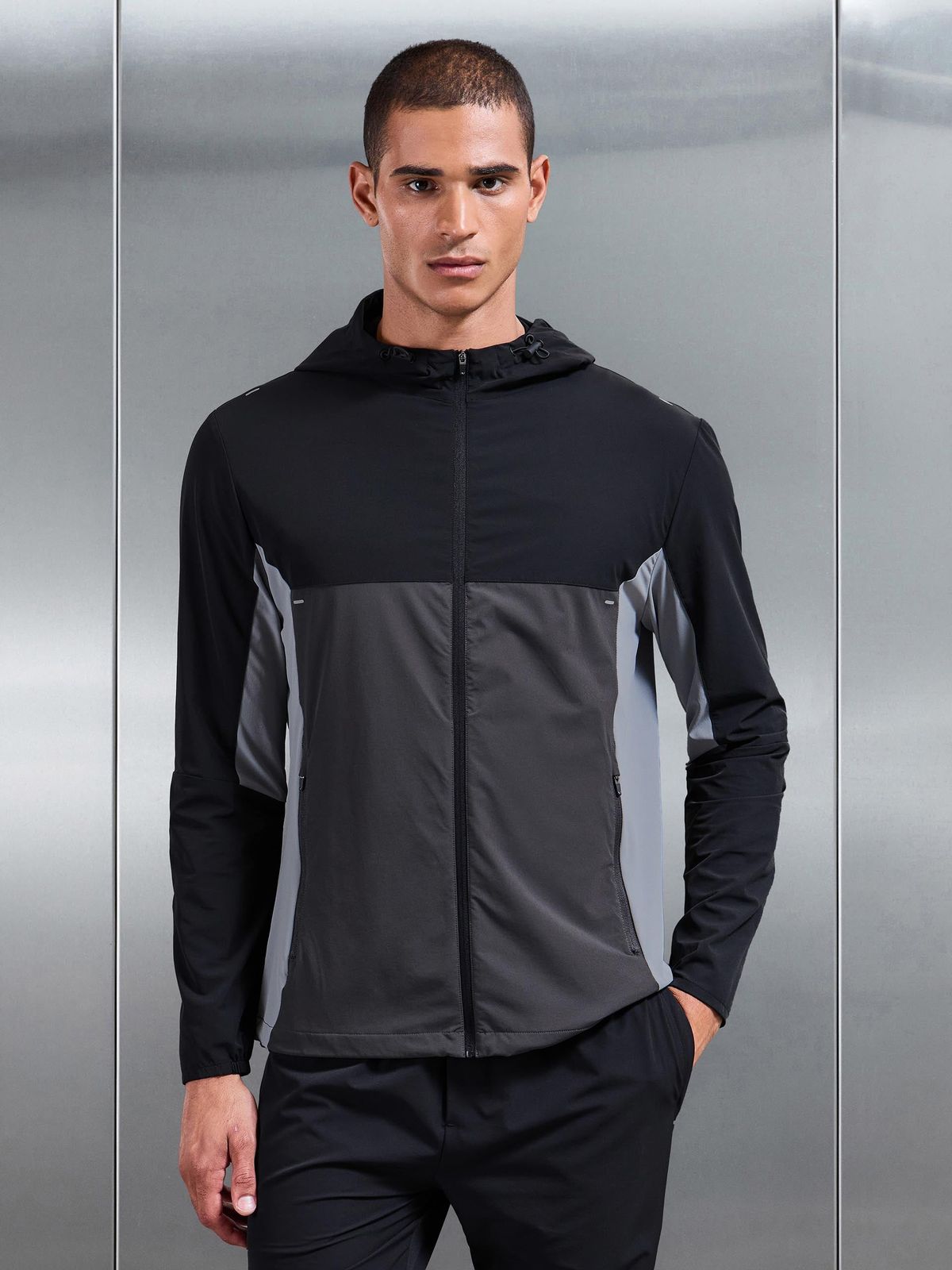 Active Colour Block Windbreaker in Black