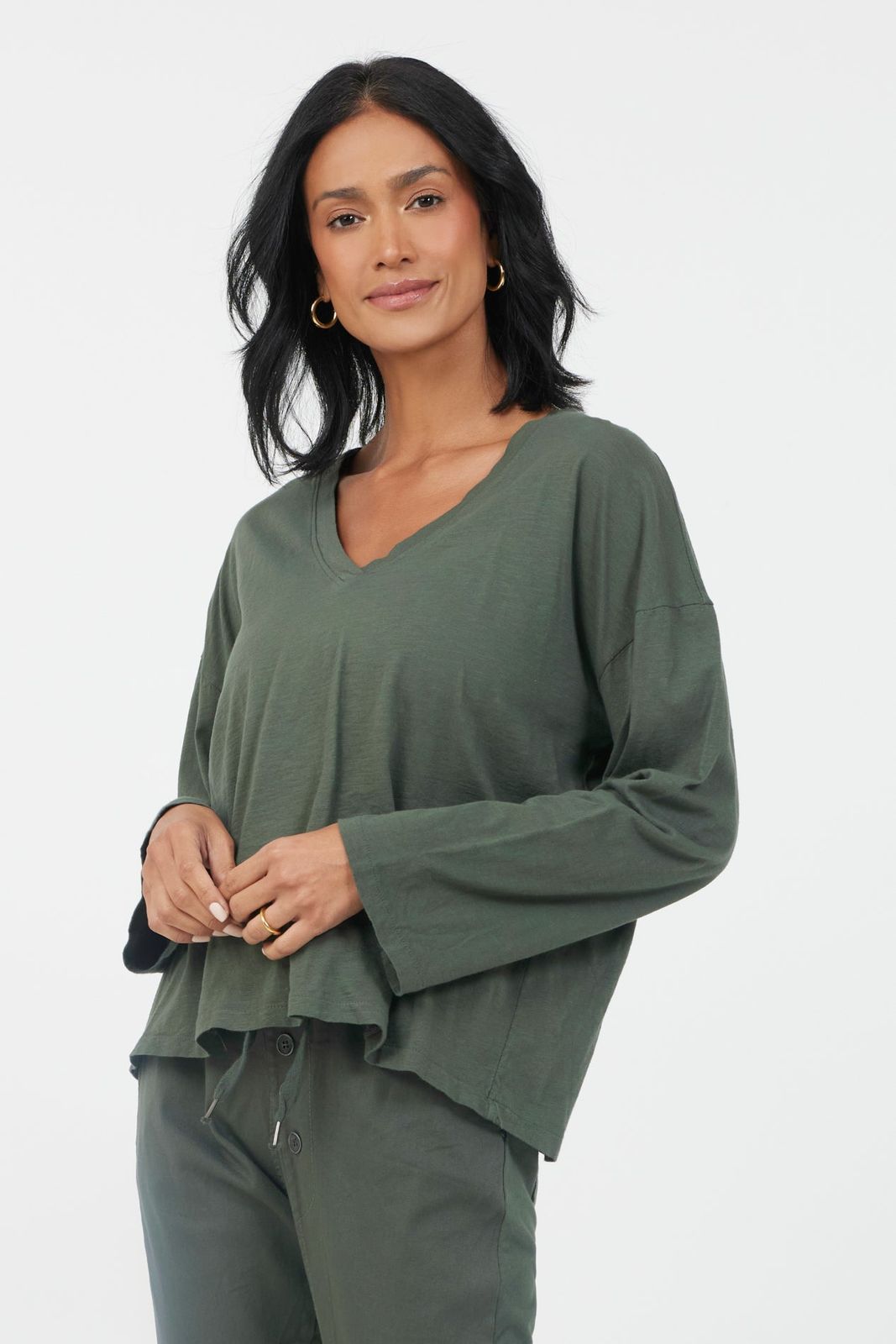 Beatrix Cotton V Neck Wide Sleeve Top