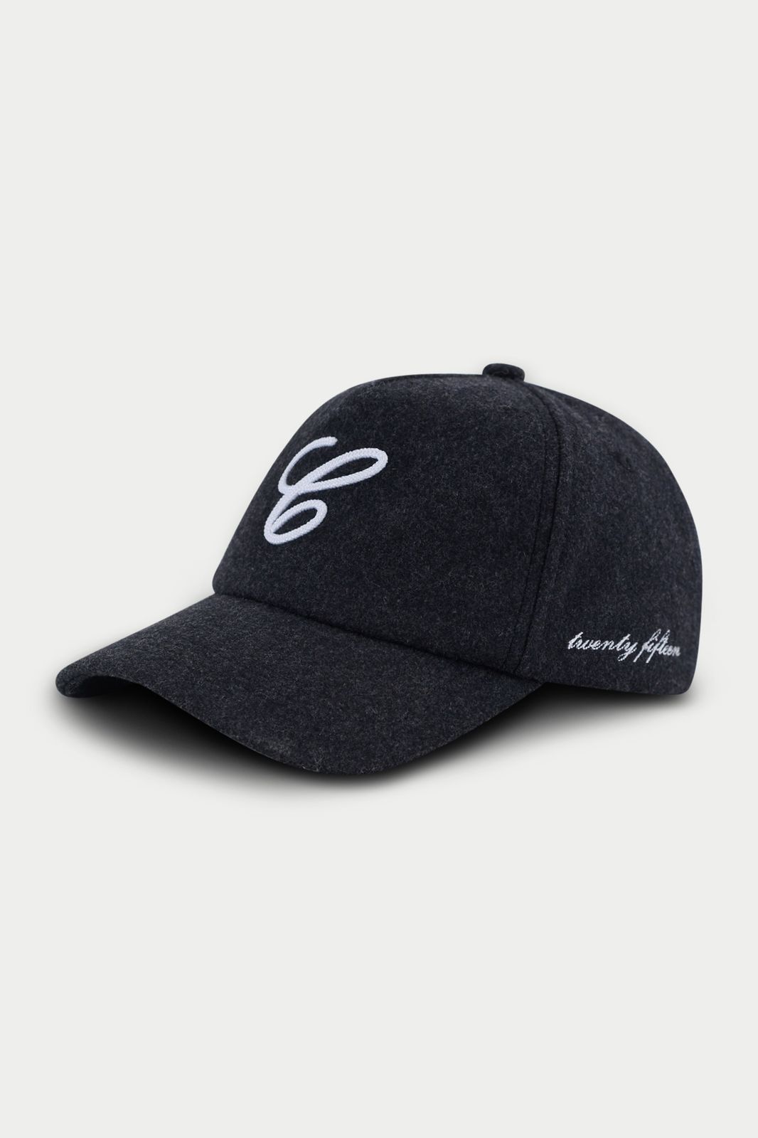 WOOL SCRIPT EMBROIDERED CAP - CHARCOAL
