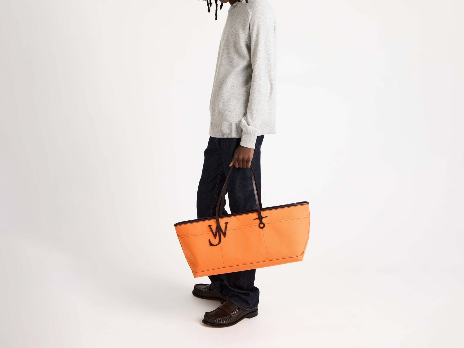 STRETCH ANCHOR CANVAS & LEATHER TOTE IN ORANGE